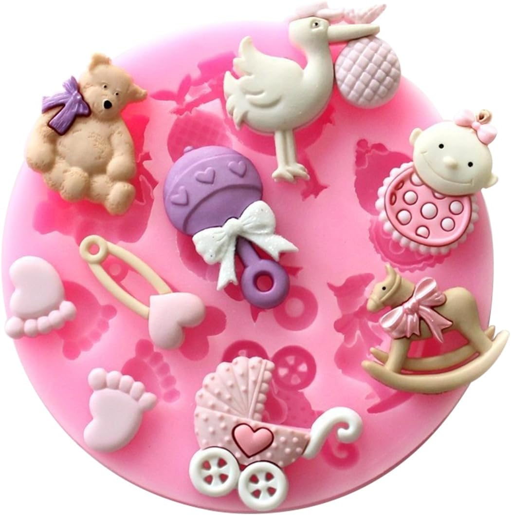 Silicone Birthday Fondant Mold, DIY Silicone Mold Fondant Candy Making Cake Decor Mould Bear Rocking Horse Little Feet image number 4