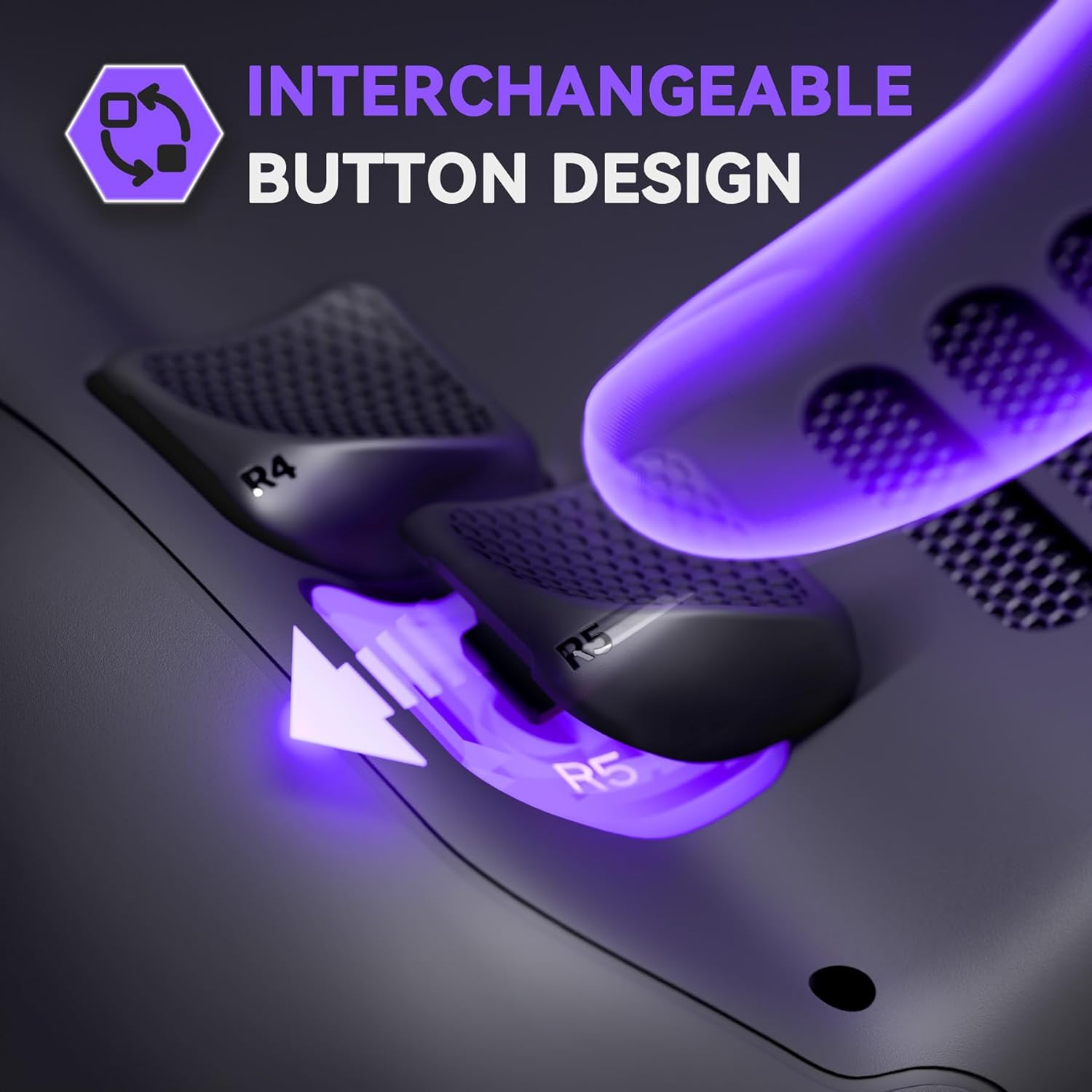 Extremerate Interchangeable Back Buttons Bottom Shell for Steam Deck LCD & OLED, Replacement Ergonomic Fingers Grip L4L5 R4R5 Back Shell for Steam Deck - with 2 Height Adjustable Buttons - Black - Black image number 4