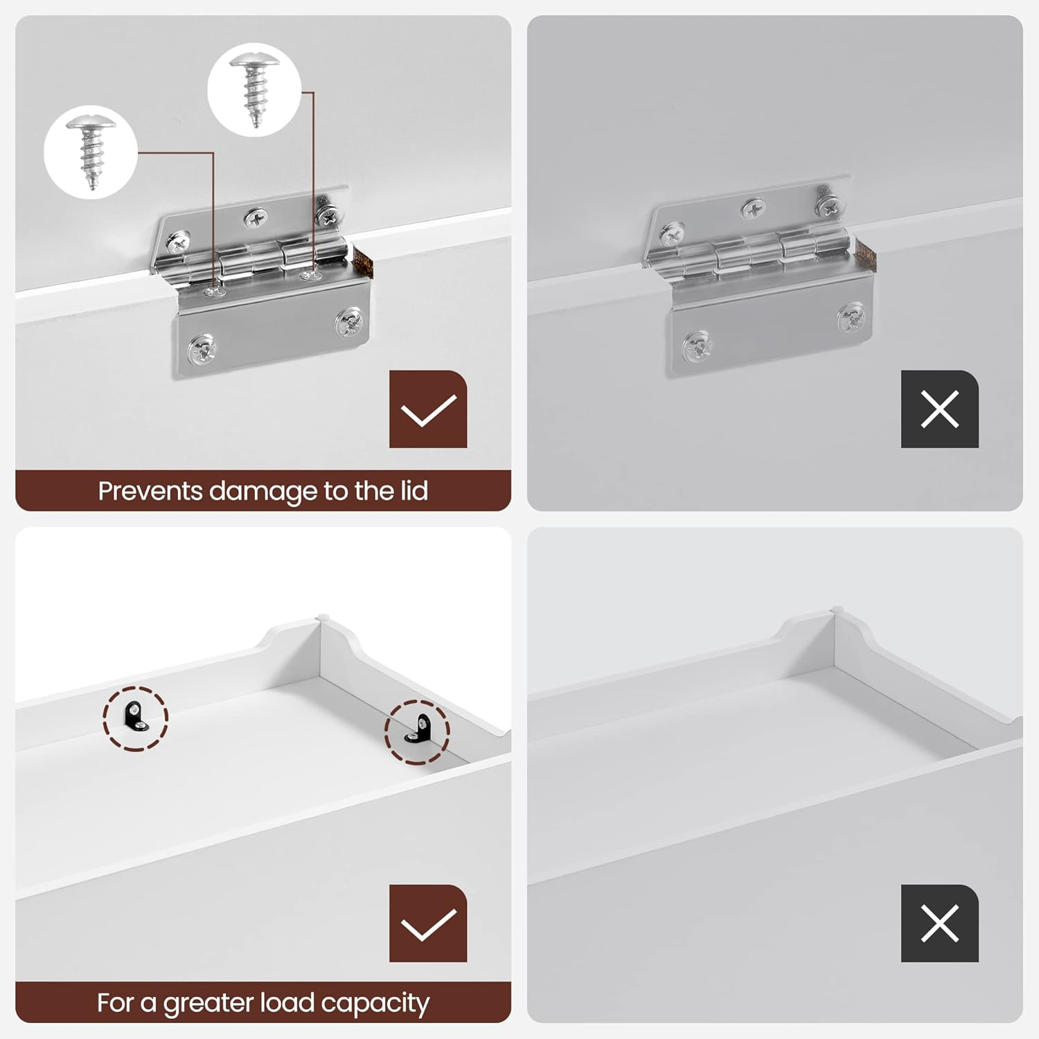 VASAGLE Storage Chest, Storage Bench with 2 Safety Hinges, Farmhouse Style, 15.7 X 39.4 X 18.1 Inches, for Entryway, Bedroom, Living Room, Cloud White ULSB061T10 image number 3