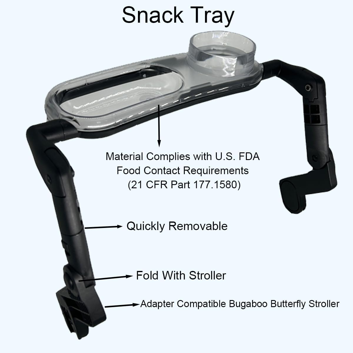 Feliliber Snack Tray Compatible with Bugaboo Butterfly Stroller, Stroller Tray with Removable Cup Holder & Snack Compartment, Quick Install, Easy to Clean, Folds with Stroller image number 2