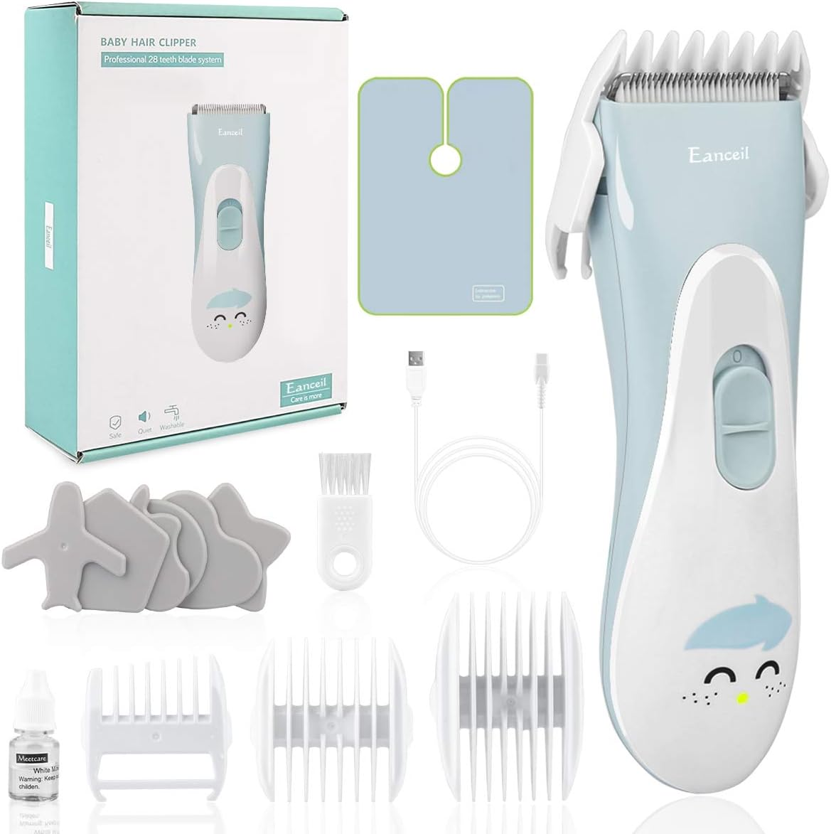 Meetcare Baby Hair Clippers, Ceramic Blade Electric Kids Hair Trimmer, Ultra-Quiet 2.0 Haircut, IPX7 Water-Proof Haircut Kit for Kids Infants. Rechargeable, Cordless, Long Battery Life. (Light Blue) image number 5