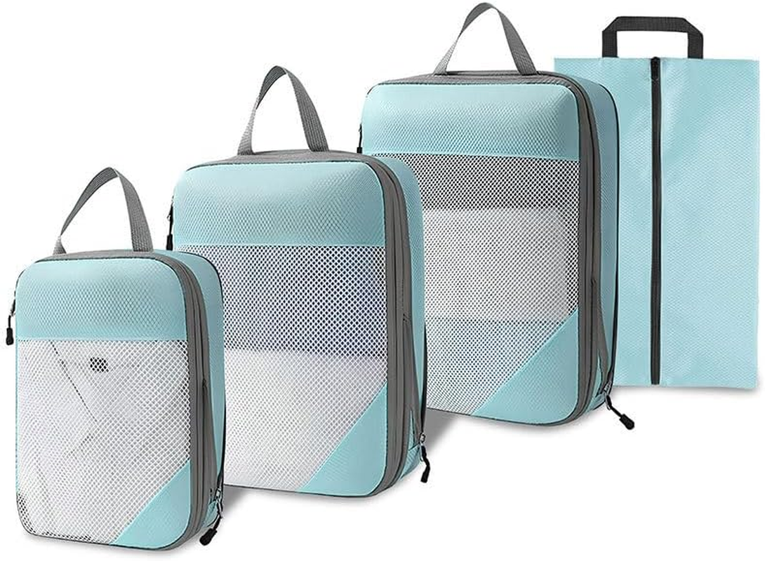 Enjour 4 Sets Compression Packing Cubes, Luggage Organizer Bags for Travel Essentials, Travel Accessories (Pink)