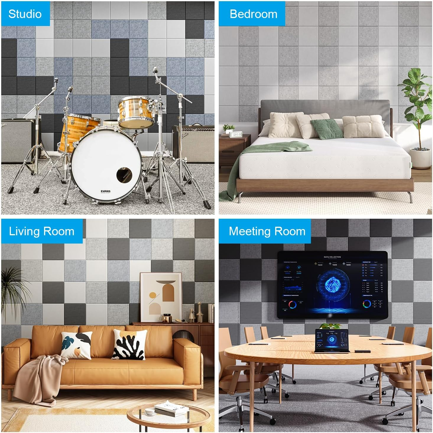 12 Pack Set Acoustic Absorption Panel, 30 X 30 X 0.9Cm Acoustic Soundproofing Insulation Panel Beveled Edge Tiles, Great for Wall Decoration and Acoustic Treatment While image number 6