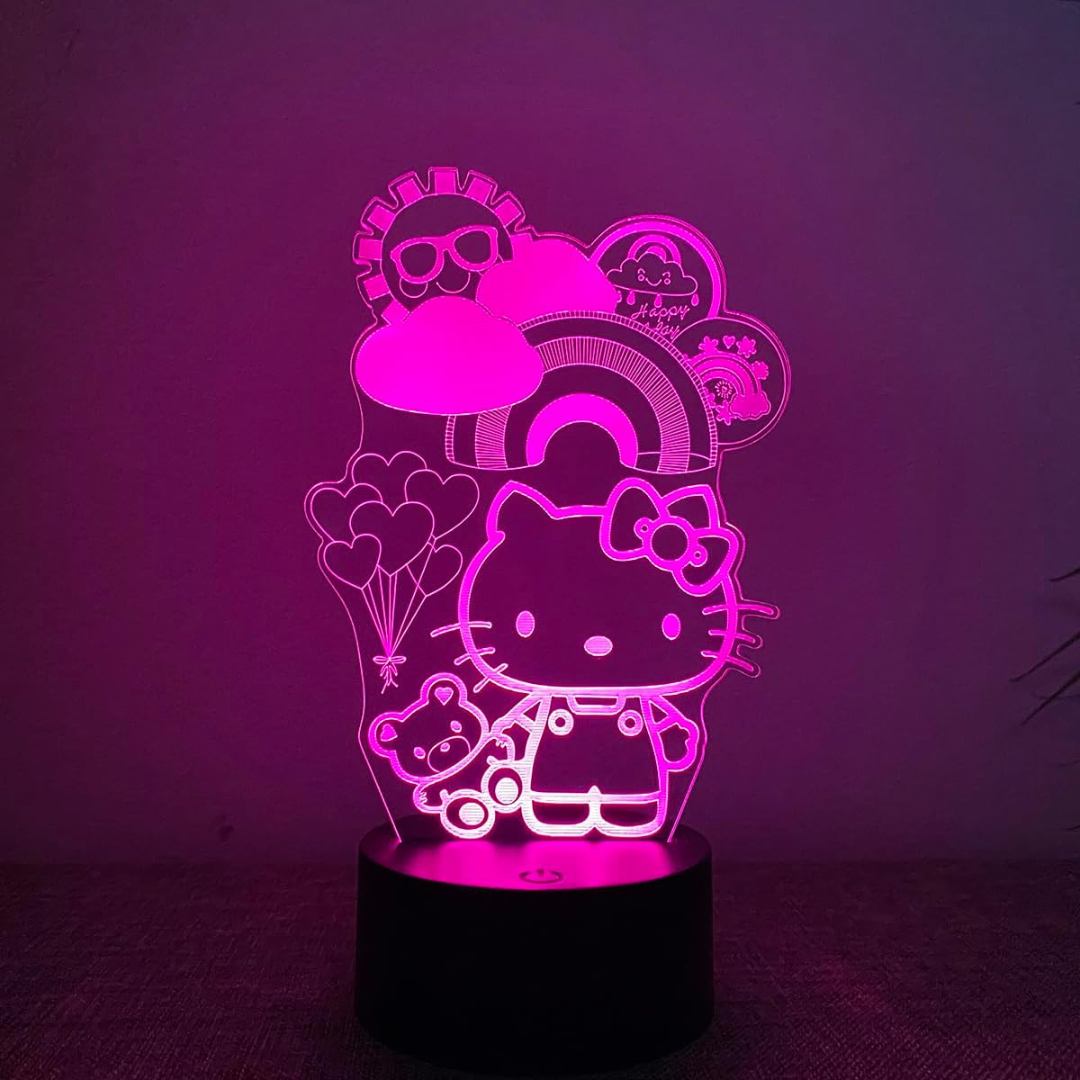 ANDYLV 3D Kitty Night Light, 3D Kitty Lamp, Stereoscopic Phantom Light, Intelligent Touch Control, 7 Colours, LED Bedside Table, Mood Light, Children'S Lamp, Birthday Gift for Boys and Girls