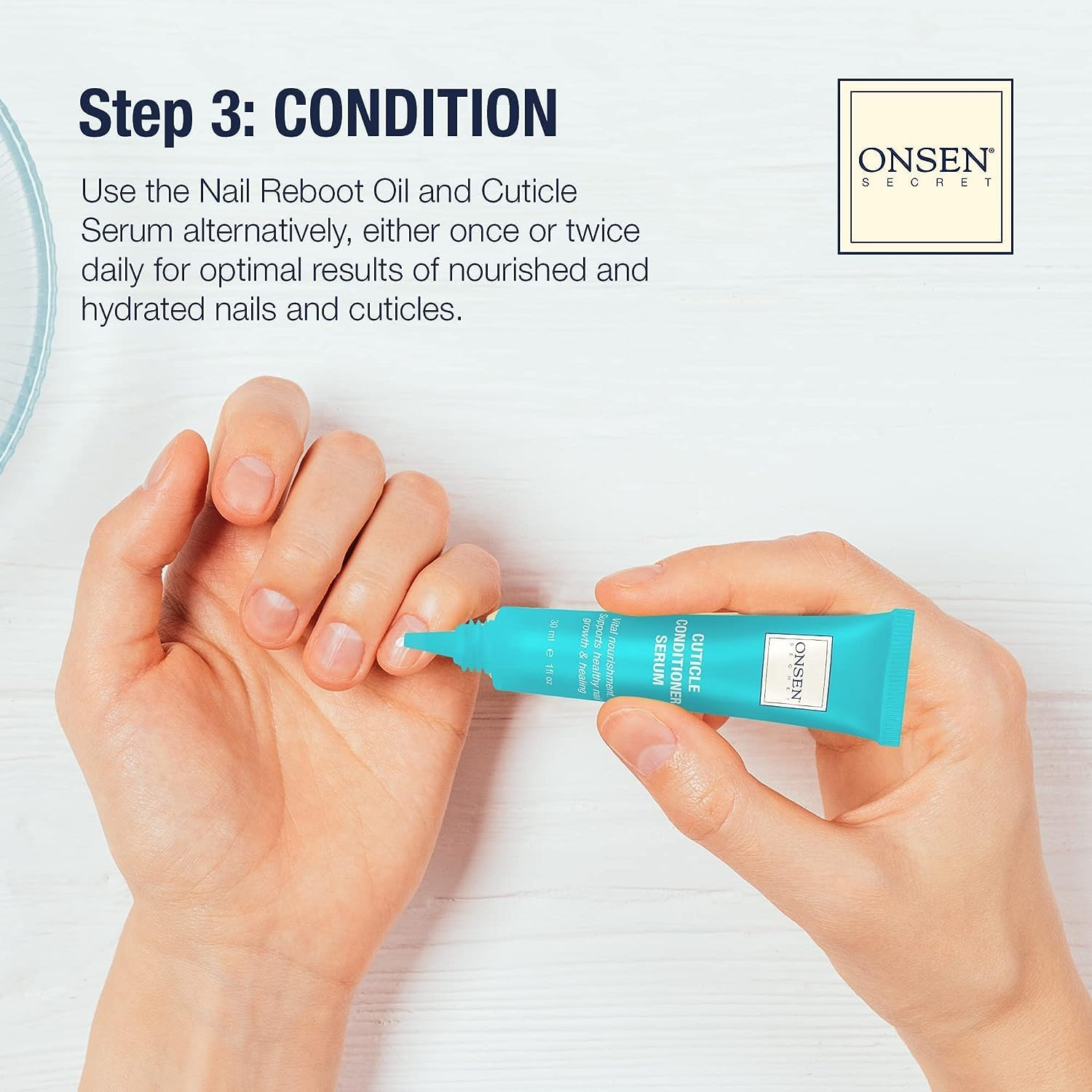 Onsen Secret Complete Nail Reboot Kit W/Nail Reboot Oil 10Ml, Nail File 120/180 Grit Double Sided, a 3-Way Nail Buffer Block & Cuticle Serum-15Ml W/Cuticle Oil in Action-Super Value Pack image number 5