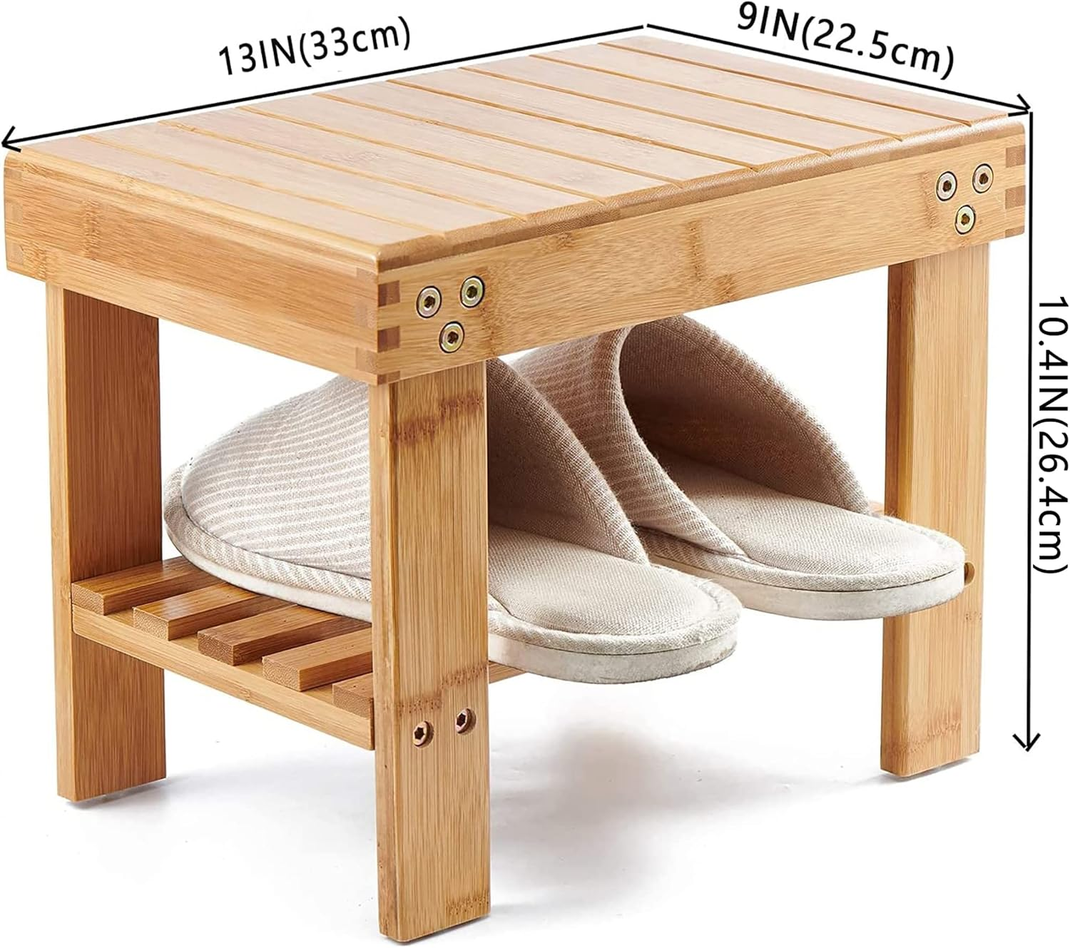 Utoplike Step Stool, Bamboo Small Stool, Bedside Stepstools for High Beds, Foot Rest Stool with Storage Shelf for Bedroom, Shower, Non-Slip Light Weight