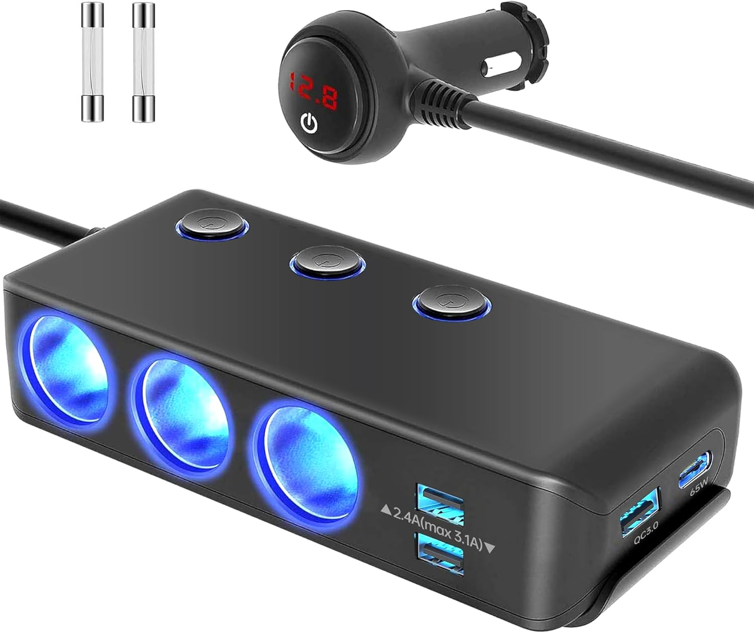 220W High-Power Car Cigarette Lighter Adapter Heavy-Duty Truck USB Charger 12V/24V Splitter with 3-Way Socket and Non-Slip Base for In-Vehicle Devices image number 5