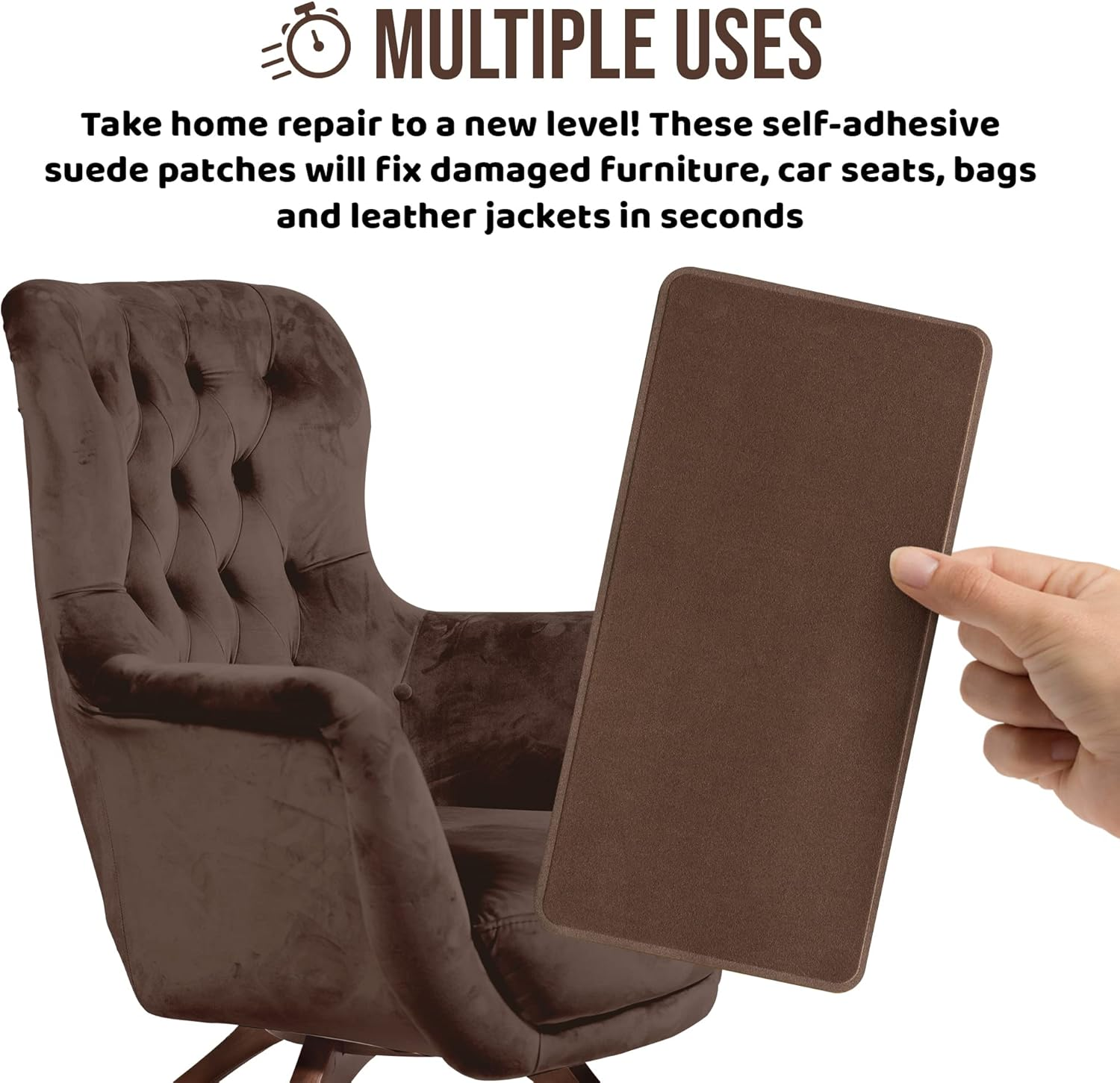Brown Mastaplasta Self-Adhesive Premium Suede Repair Patches. Choose Size/Design. First-Aid for Sofas, Car Seats, Handbags, Jackets image number 3