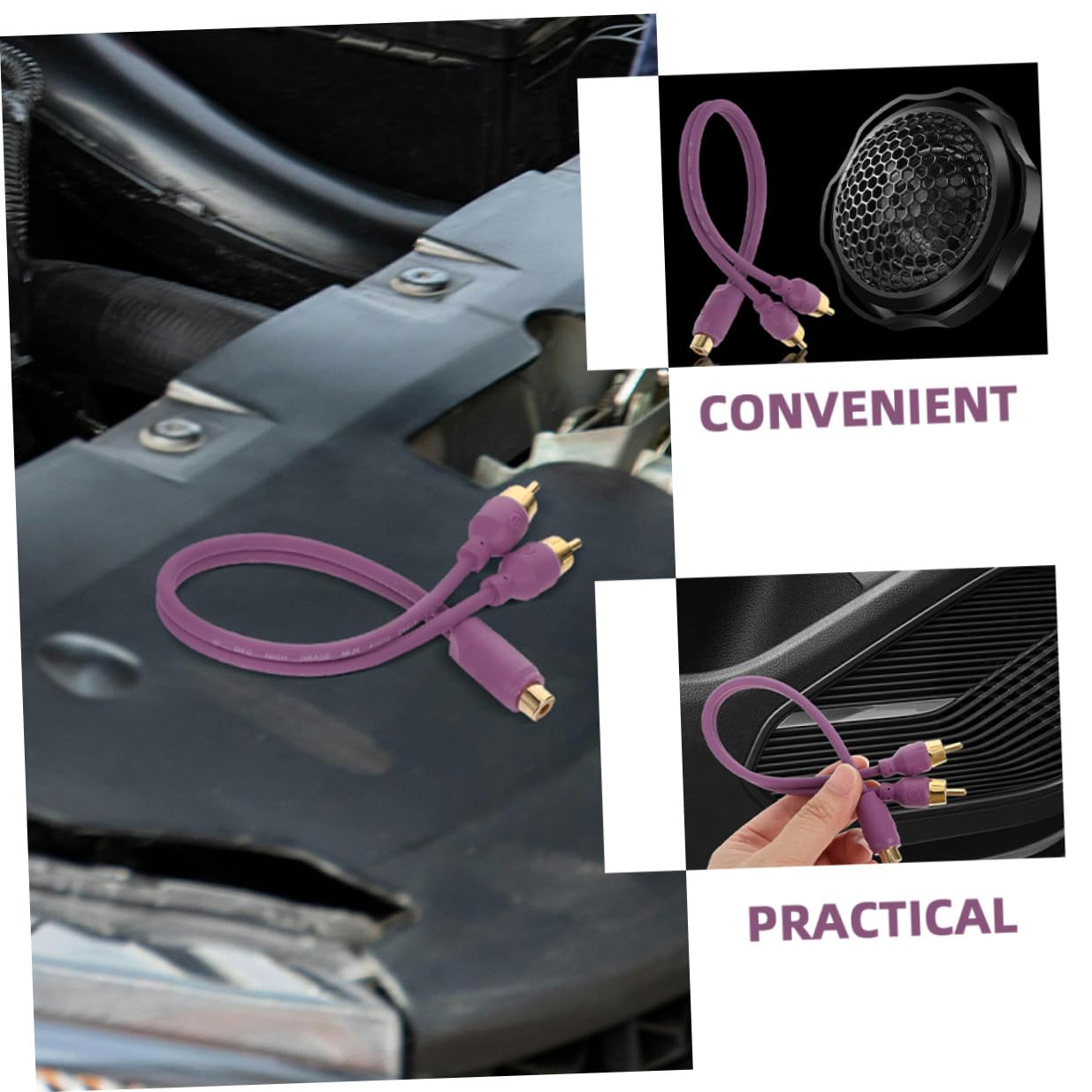 2Pcs RCA Y Splitter Cable for Car Audio Subwoofer Amplifier Adapter Violet Audio Line Converter Compatible with CD Player Home Theater Easy Install High-Fidelity Sound Upgrade image number 1