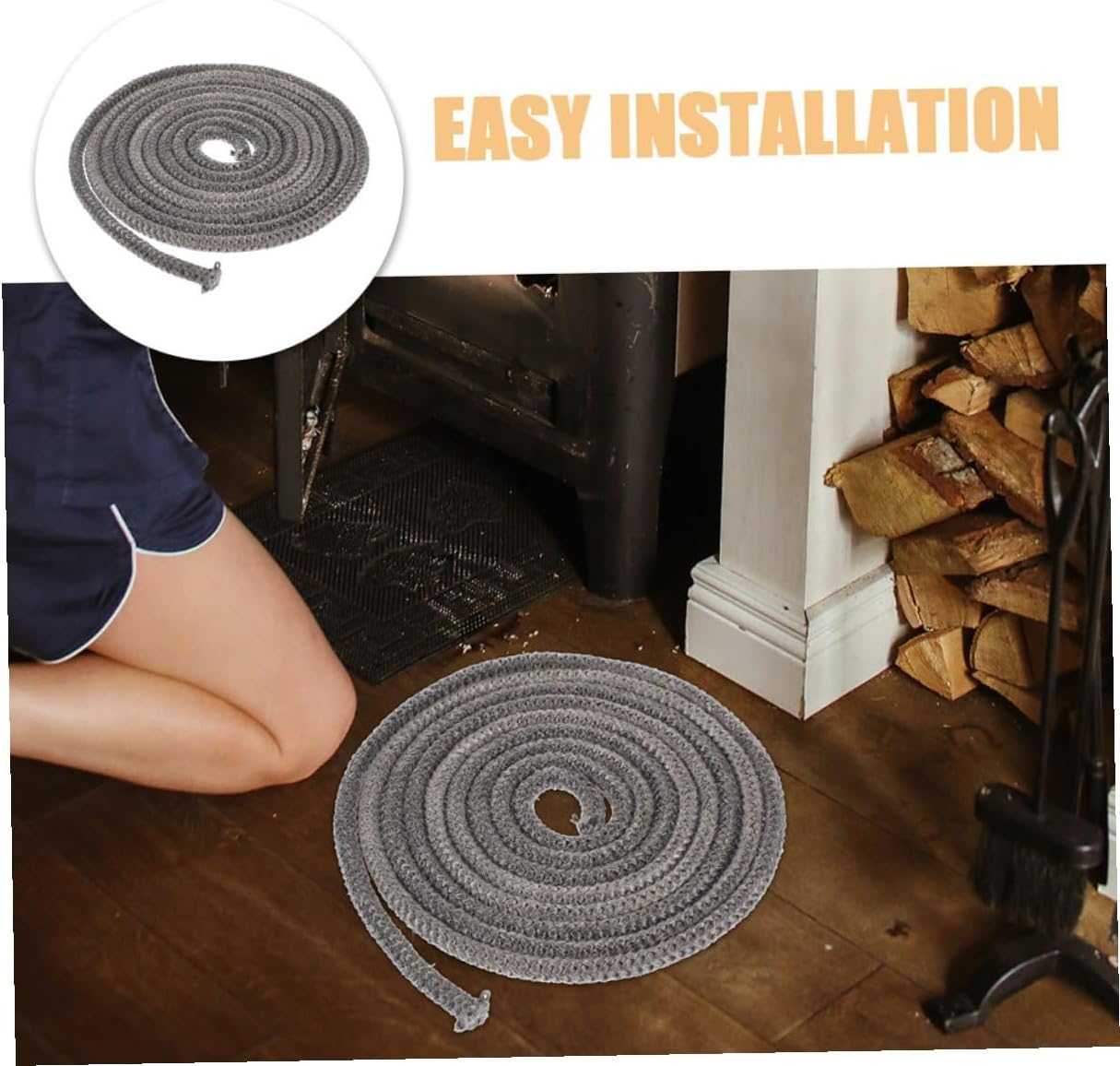 PLAFOPE 5M Wood Stove Gasket Rope 14Mm Fiberglass Fire Resistant Seal for Wood Burning Stove Door Insert and Fireplace Flue Sealant image number 4