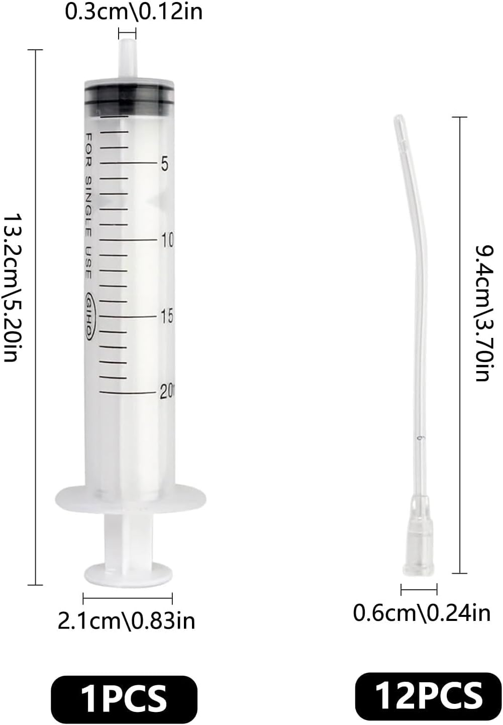 Aiyraa Pack of 12 Syringes with Hose, 20 Ml Syringe Set, Feeding Tool for Young Birds, Parrots, Pigeons, Ideal for Milk, Water, Medication, Easy to Clean image number 5