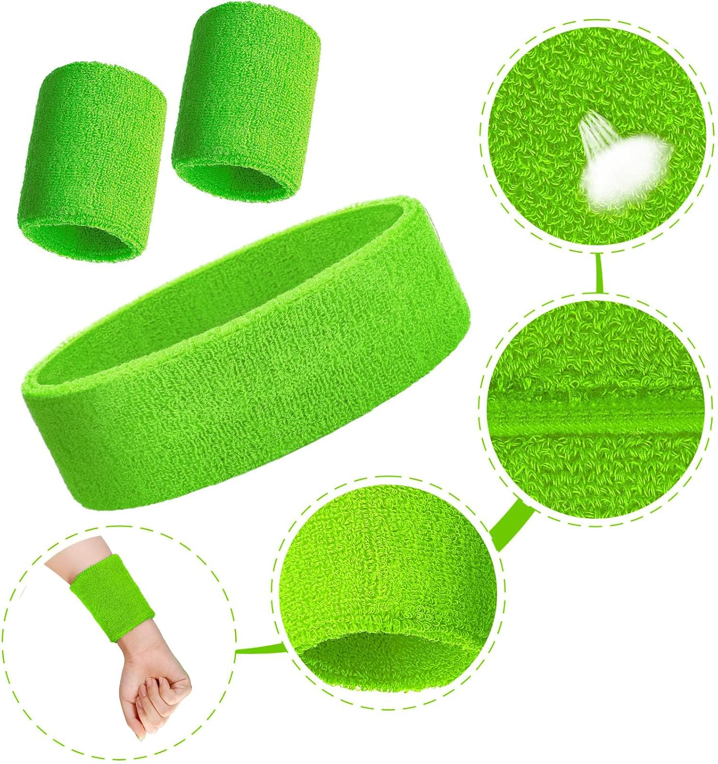 24 Pieces 80S Neon Sweatbands Set, Include 8 Sports Headbands and 16 Sweat Wristbands Elastic Athletic Tennis Sweat Bands Bulk for Man Woman image number 6