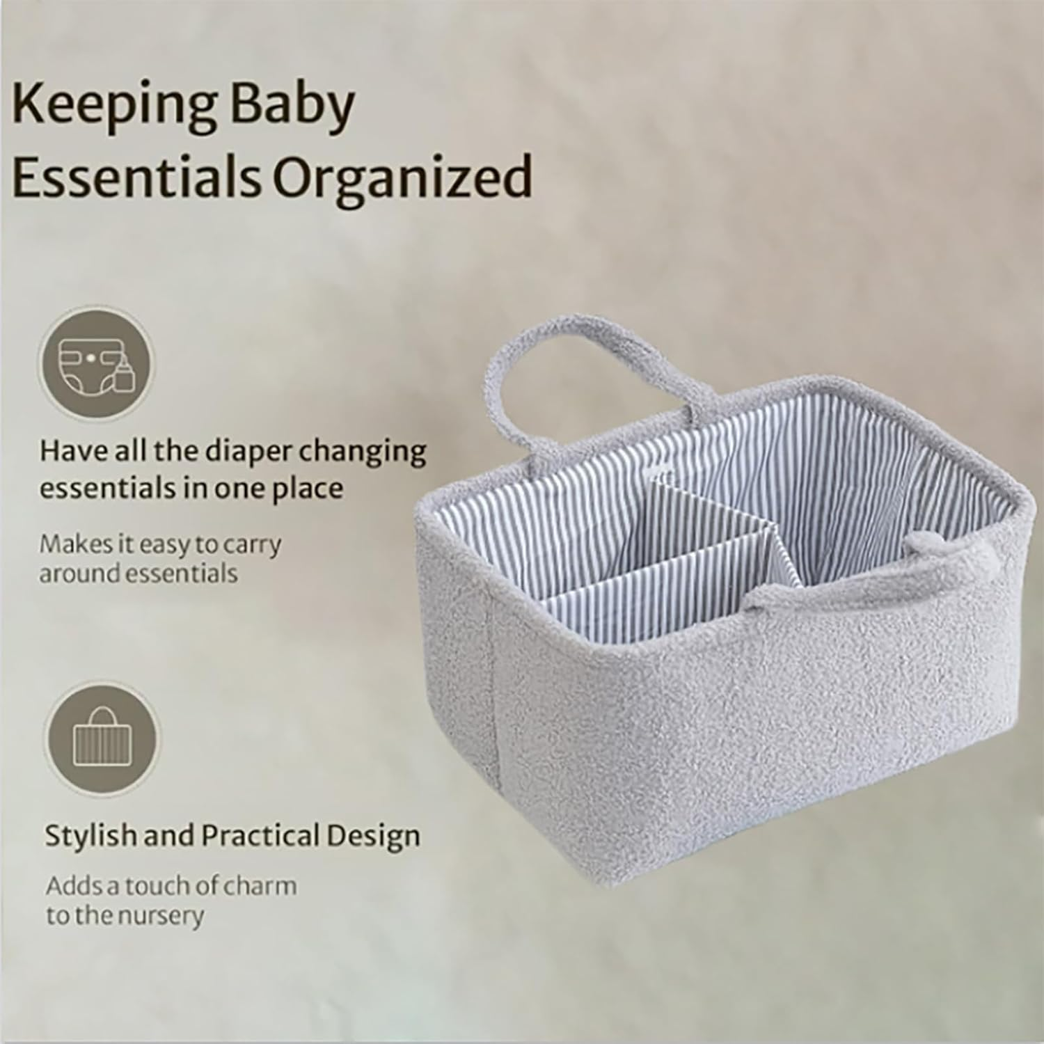 LISNSMY Baby Nappy Caddy Organiser, with Removable Inserts, Baby Storage Basket for Diapers and Wipes, 38 X 26 X 18 CM (Gray) - Gray image number 3