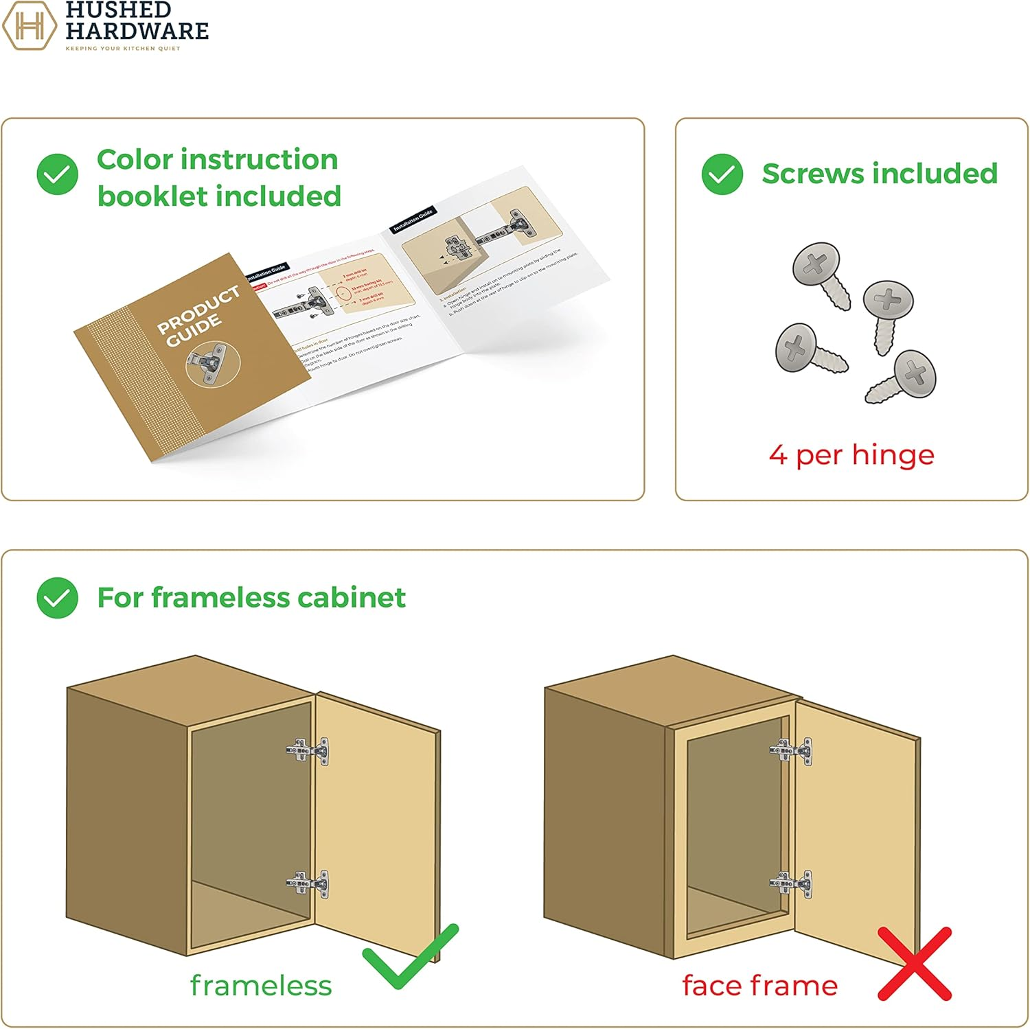Hushed Hardware 20 Pack Frameless Full Overlay Adjustable Closing Speed Soft Close Cabinet Hinges. Premium Soft Close Hinges for Kitchen Cabinets. Self-Closing Door Hinges for Cabinet Door. image number 2