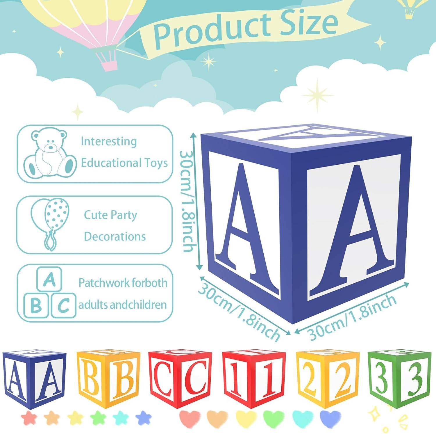6 Pieces ABC and 123 Friends Street Party Decorations 12 X 12 Inch ABC Alphabet Block Boxes Party Favor Balloon 123 Balloon Box Inspire Story Birthday Party Decor for School Celebration Baby Shower - Graduation 2025 image number 2