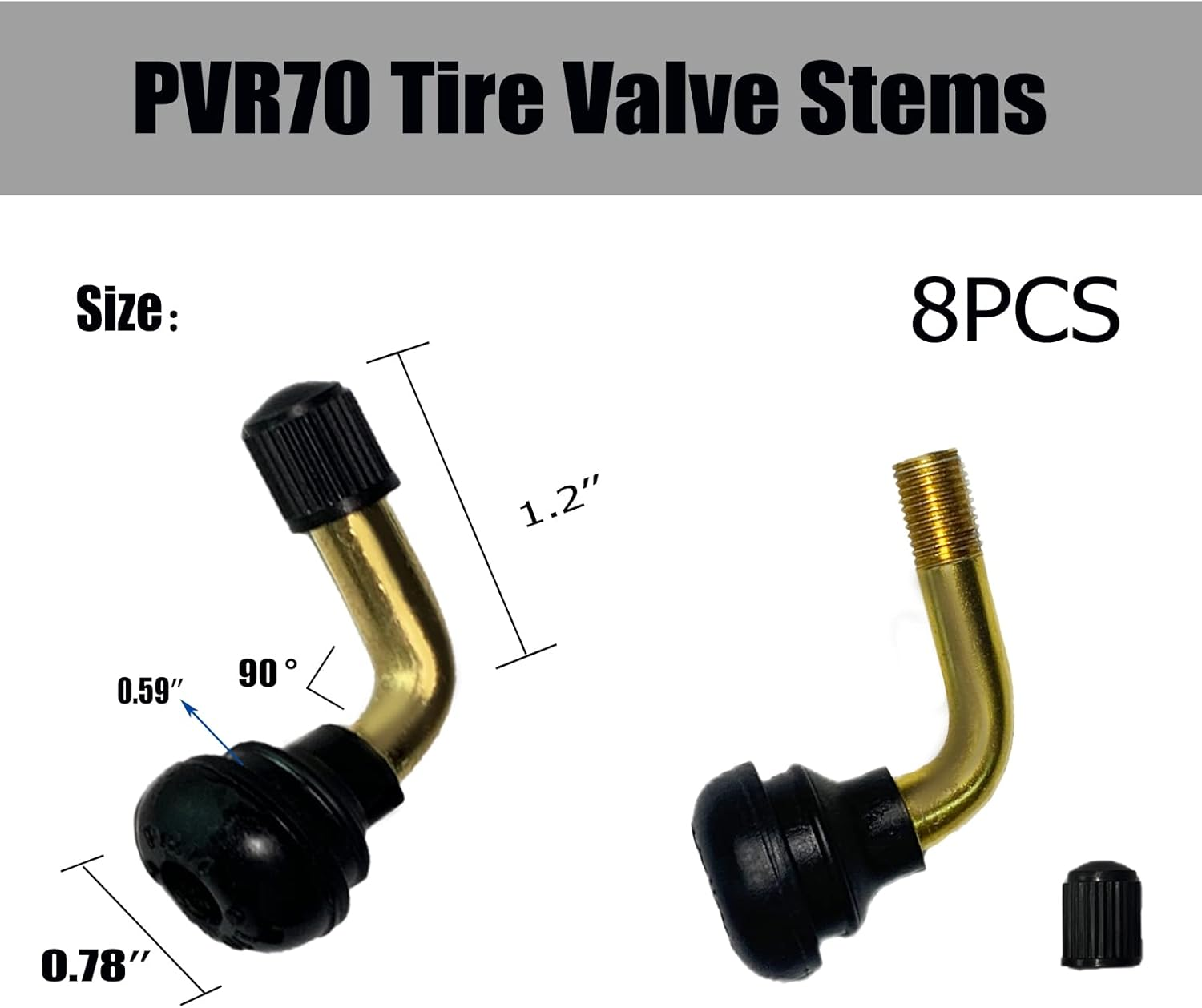 Tubeless Tire Valve Stem PVR70 8PCS Rubber Black Snap-In Brass Stems Bent 90 Degree Fits for Motorcycle Scooter ATV Fits Tubeless Tire Rim Valve Cap Tire Repair Tools image number 1
