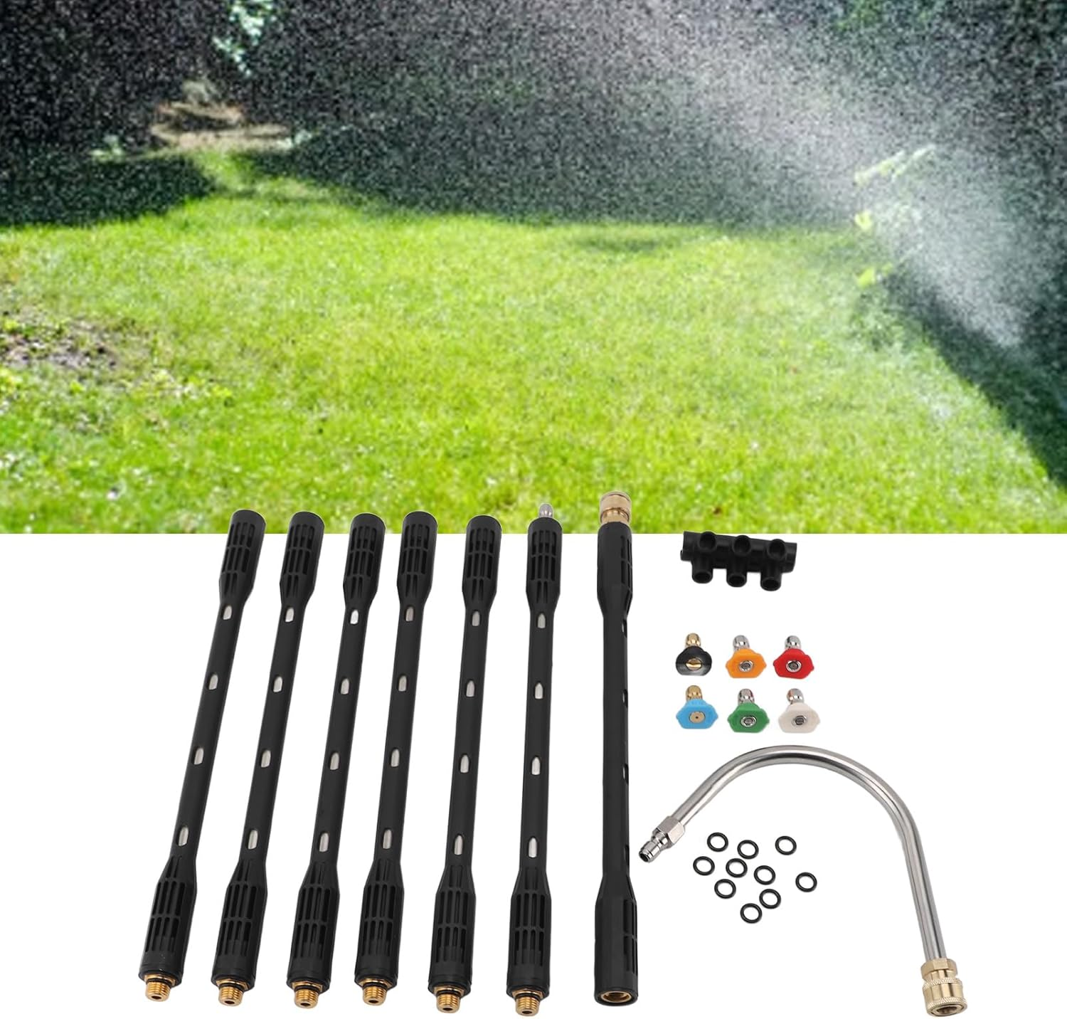 Pressure Washer Extension Wand Set, 1/4 Inch Quick Connect Power Washer Lance, Stainless Steel Pressure Washer Wand Extender, 1 Gutter Cleaner Attachment Curved Rod image number 4