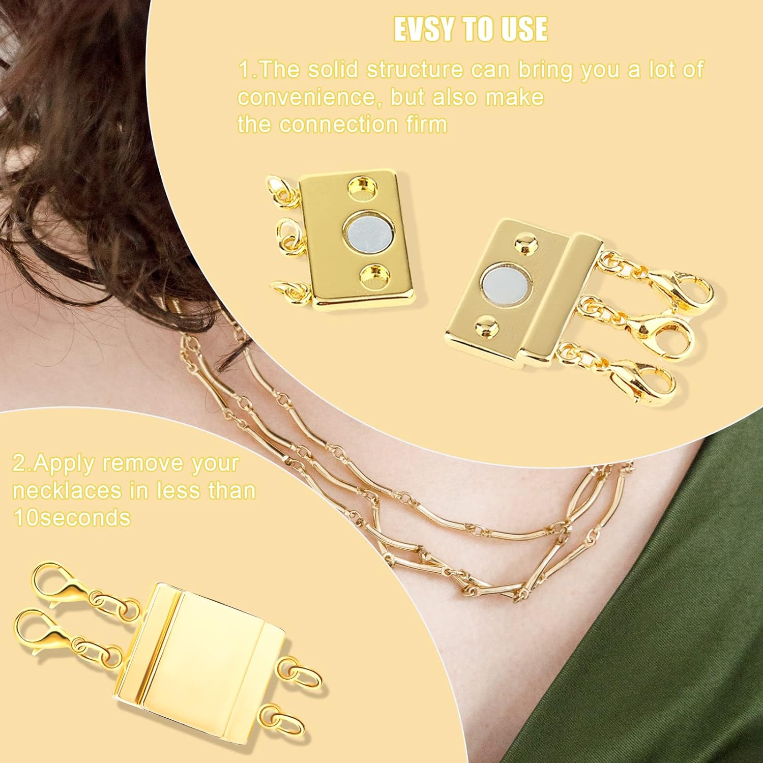 KINBOM 2Pcs Layered Necklace Clasps, Magnetic Necklace Separator for Layering Polished Jewelry Multi Strand Connector for Layered Necklace Bracelet Jewelry Making (Gold) image number 5