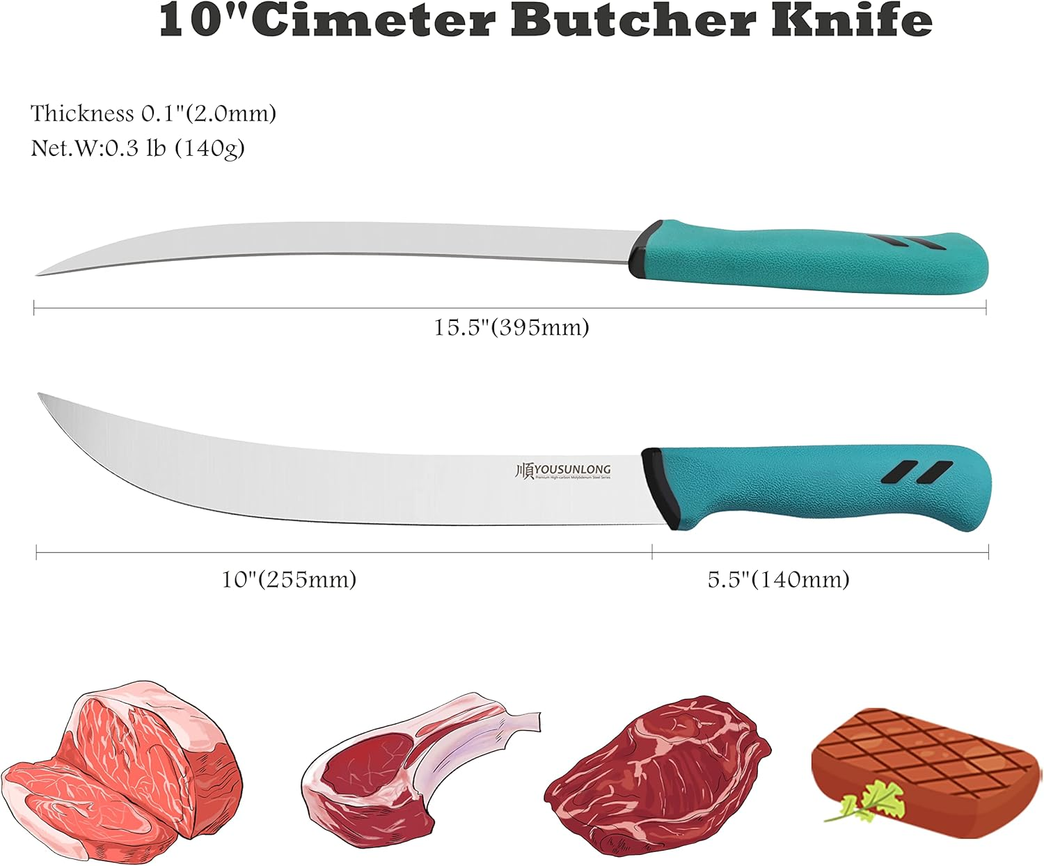 YOUSUNLONG Cimeter Butcher Knife 10"(255Mm) Curved Knife - Premium High-Carbon Molybdenum Steel Blade - Butcher'S Meat Knife - Ergonomic & Non-Slip Handle image number 6