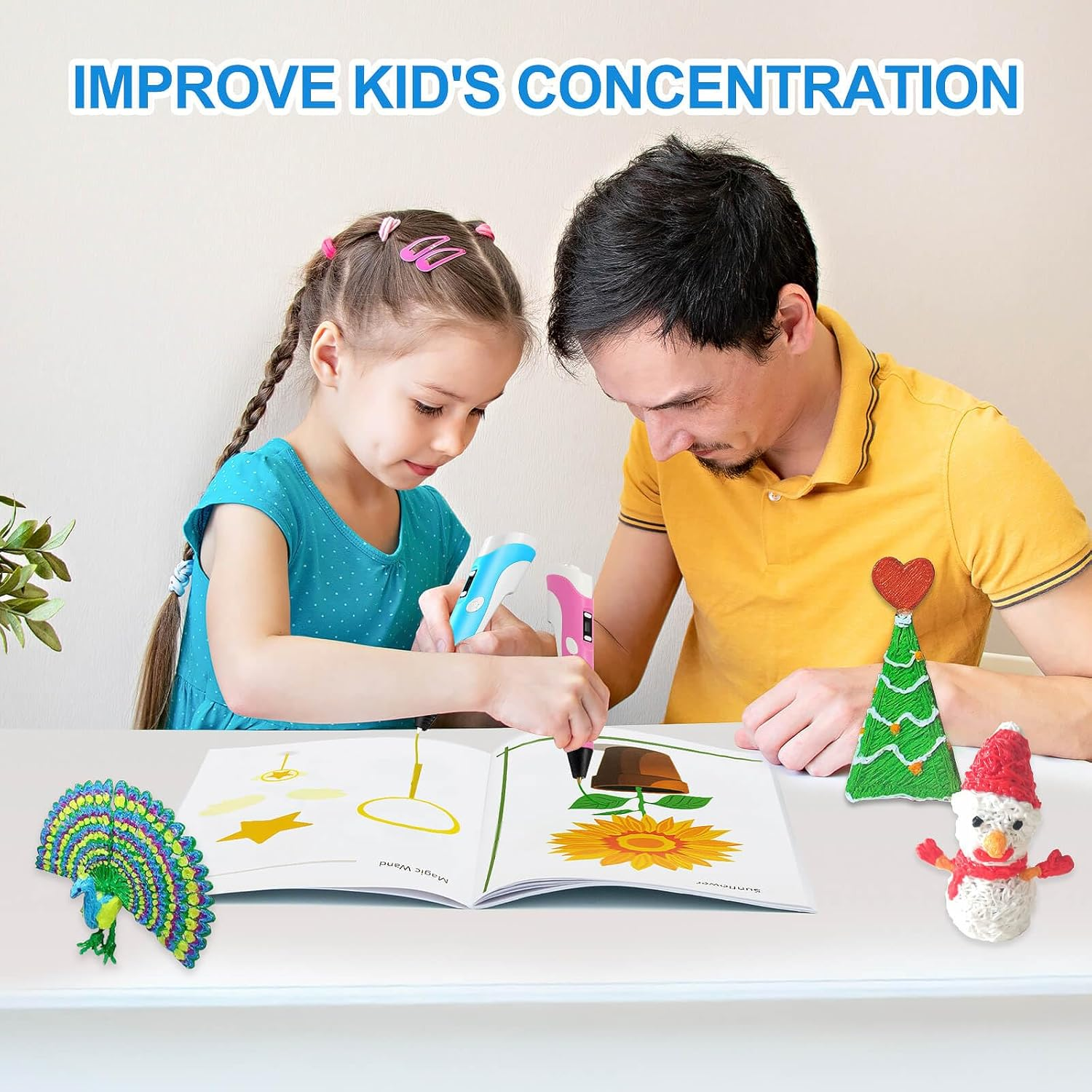 Dayker 3D Printing Drawing Book, 40 Original Patterns Painting Graffiti Template, Reusable 3D Pen Thick Paper Stencils with a PVC Copy Board for Christmas Thanksgiving Birthday DIY Gift image number 5