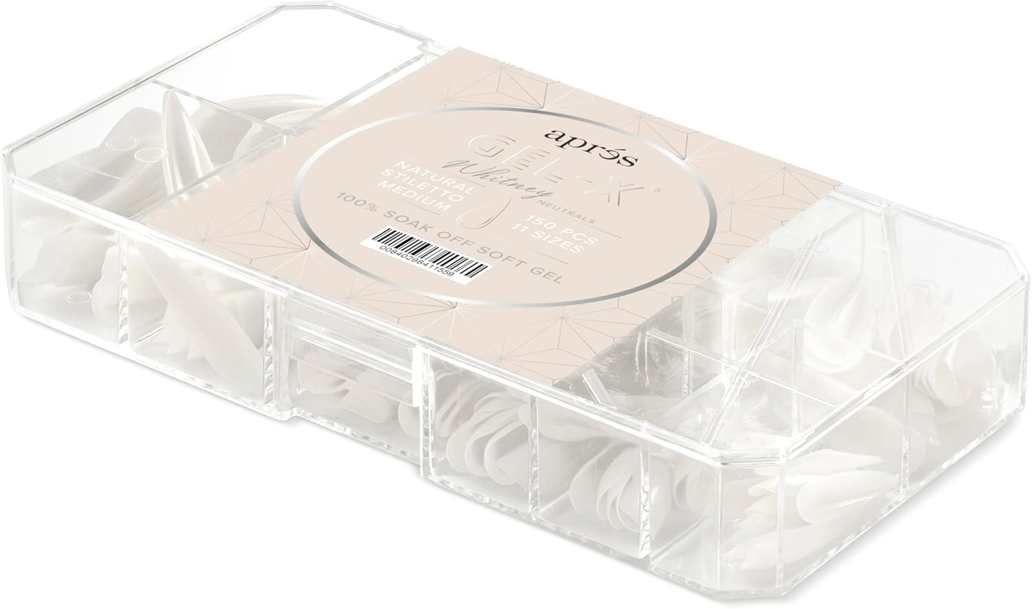 APR&Eacute;S Neutrals Gel-X Whitney Nail Tips Box, 11 Sizes 00-9, Soft Gel Tip (150 Count) (Natural Coffin Extra Short, 150)