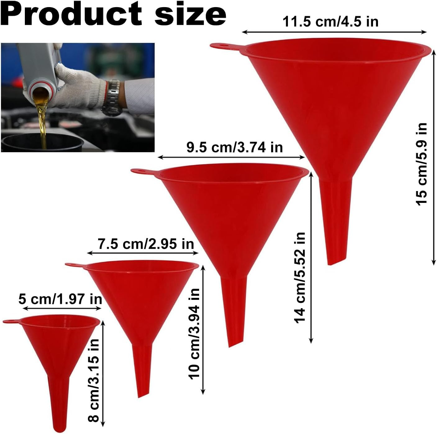 5 Pcs Plastic Fuel Funnels for Automotive Use, Wide Mouth Flexible Oil Funnel with Hose for Gas Transfer image number 1
