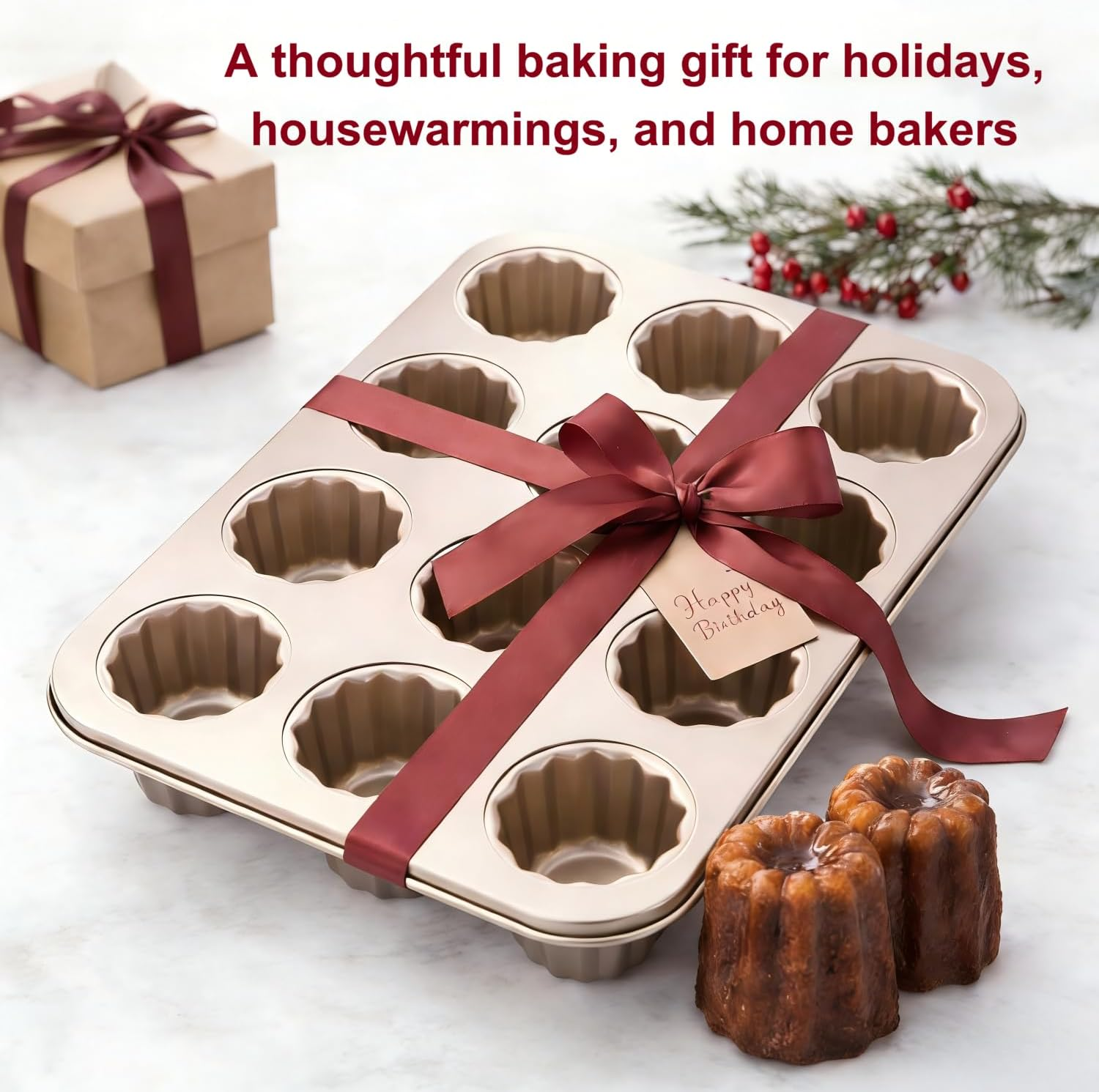 Itoids 12 Cups Canele Mold Cake Pan, Non-Stick Baking Pan for Oven, Carbon Steel Bakeware Tools, French Pastry Molds, Muffin Cupcake Pan (12-Cavity) image number 4