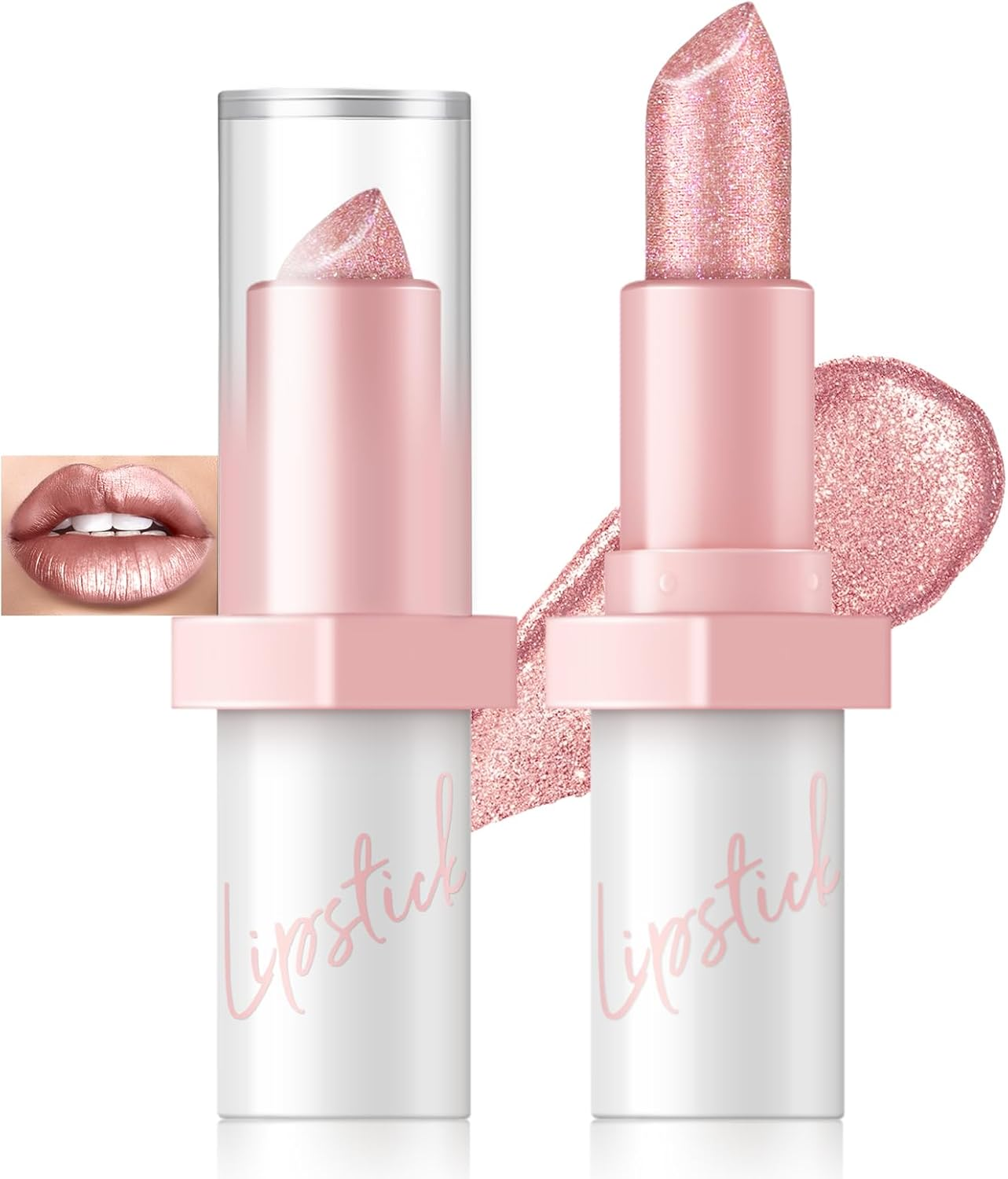 Noerrors Metallic Nude Glitter Lipstick, Intense Shine Lipstick Transfer-Resistant Diamond Creamy Brown Pink Long Lasting Lip Makeup for Women Girls