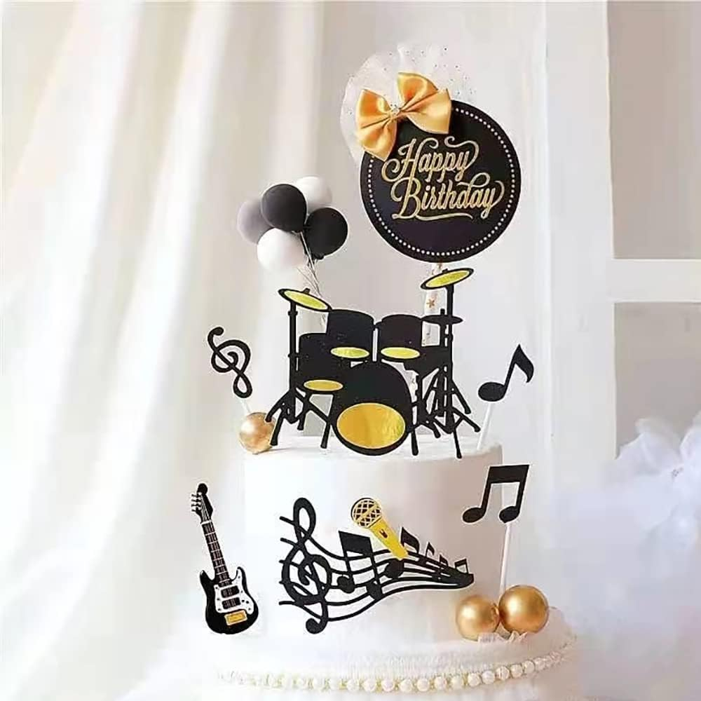 16 Pcs Happy Birthday Cake Toppers Set Musical Notes Cupcake Toppers Music Theme Birthday Party Supplies Musical Instrument Cupcake Toppers for Birthday Musicians Party