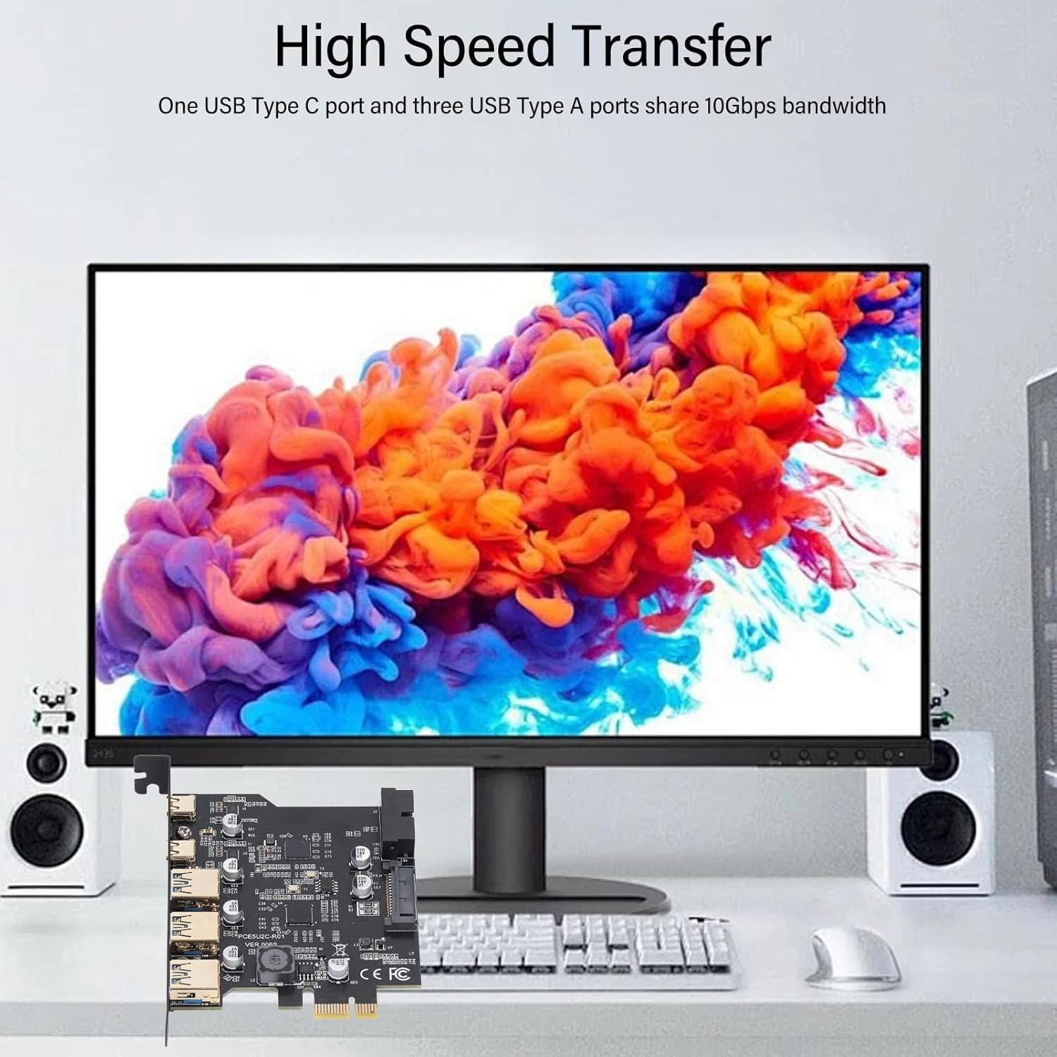 Ejoyous PCLE to USB 3.2 Expansion Card 2X Type-C+3X Type-A 5Gbps High Speed, Compatible with Win7-11/Os X/Linux, Stable and Non-Disconnecting, Adaptable for Desktop Computers image number 3