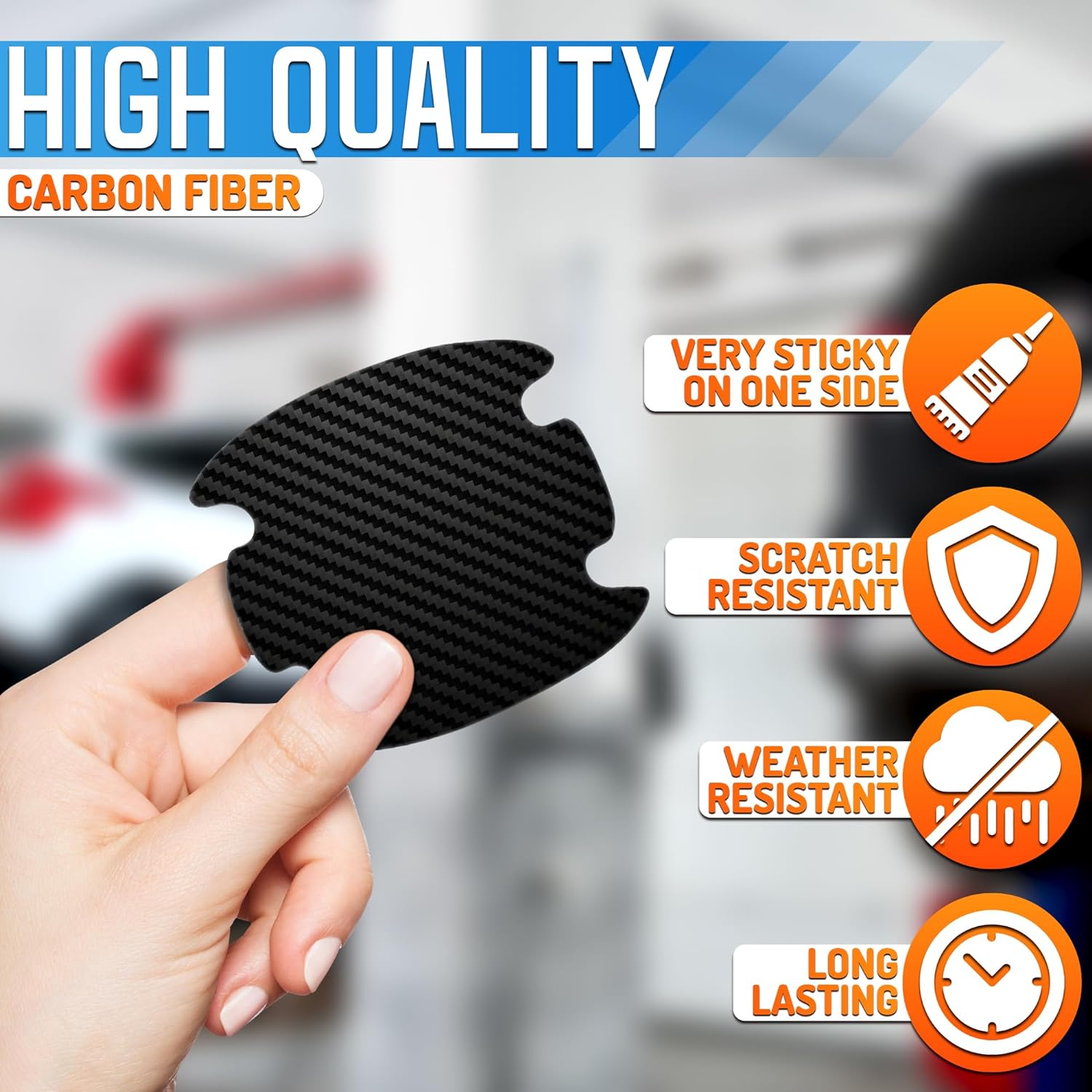 8Pcs Car Door Handle Protector - Stickers Door Handle Cover Carbon Fiber Vinyl Wrap Black Car Protector - Sticker Pack Protection Film for Cars image number 1