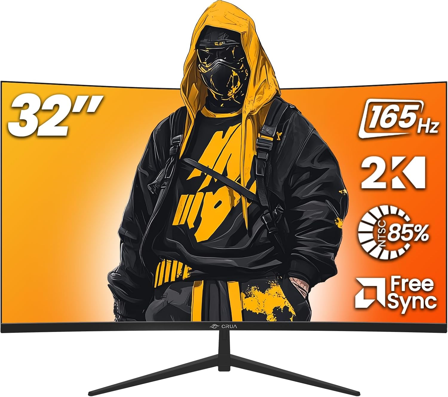 CRUA 32" Curved Gaming Monitor, 2K QHD 2560X1440P, 144Hz/165Hz Computer Monitors, 99% Srgb, Freesync, Low Blue Light, 1800R VA Screen, HDMI 1.4/DP 1.2, Wall Mountable - Black image number 3