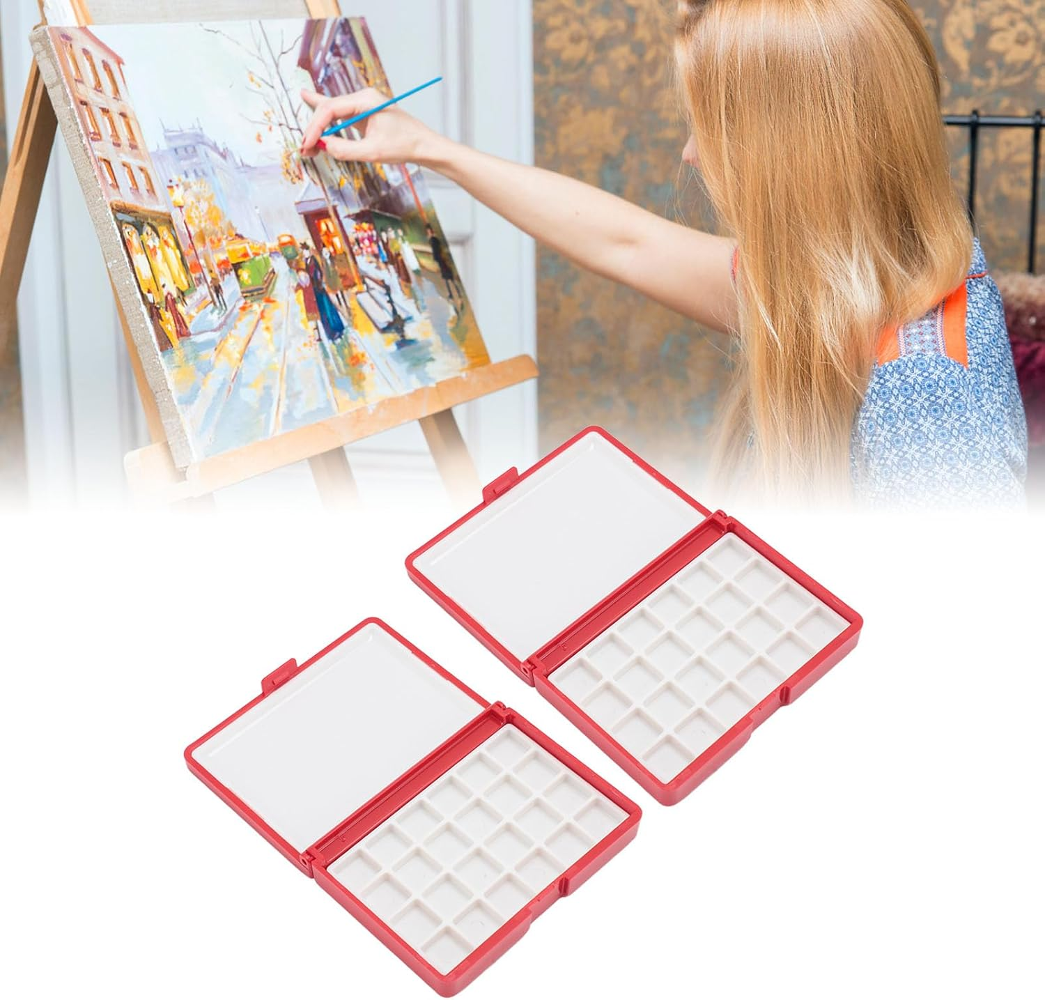 Omabeta 1PCS Watercolor Box with 24*0.5Ml Grids for Artists, 8*6*1.7Cm/3.14*2.36*0.66In Pocket Palette, Detachable and Easy to Clean for Beginners Traveling Artists Creating Art on the Go, Red image number 4