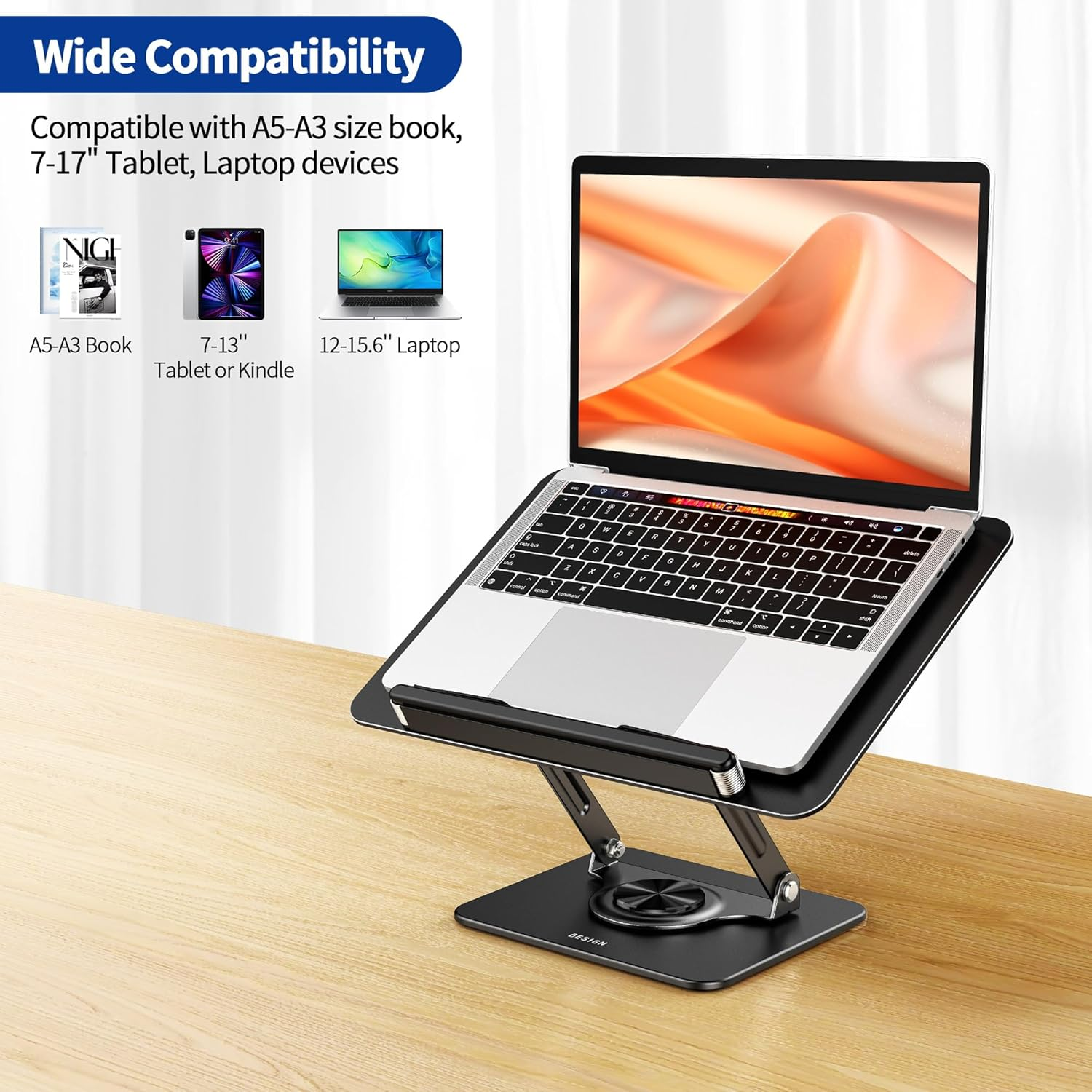 BESIGN BS02 Book Stand for Reading, Adjustable Book Holder, Ergonomic Laptop Stand with Elastic Page Clips for Music Scores, Recipe, Tablet, Laptop (Black) image number 2