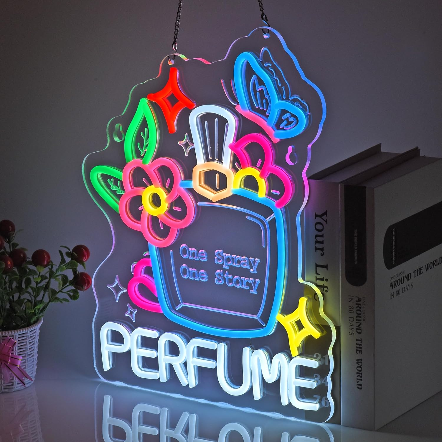 MOJOXR Perfume Neon Sign, Neon Lights Hanging Wall Art Decoration for Perfume Shop Scent Vintage Gift Store Dining Living Bedroom Home Decor, USB Powered Ultra Bright Dimmable, 15.75 * 12.2 Inches