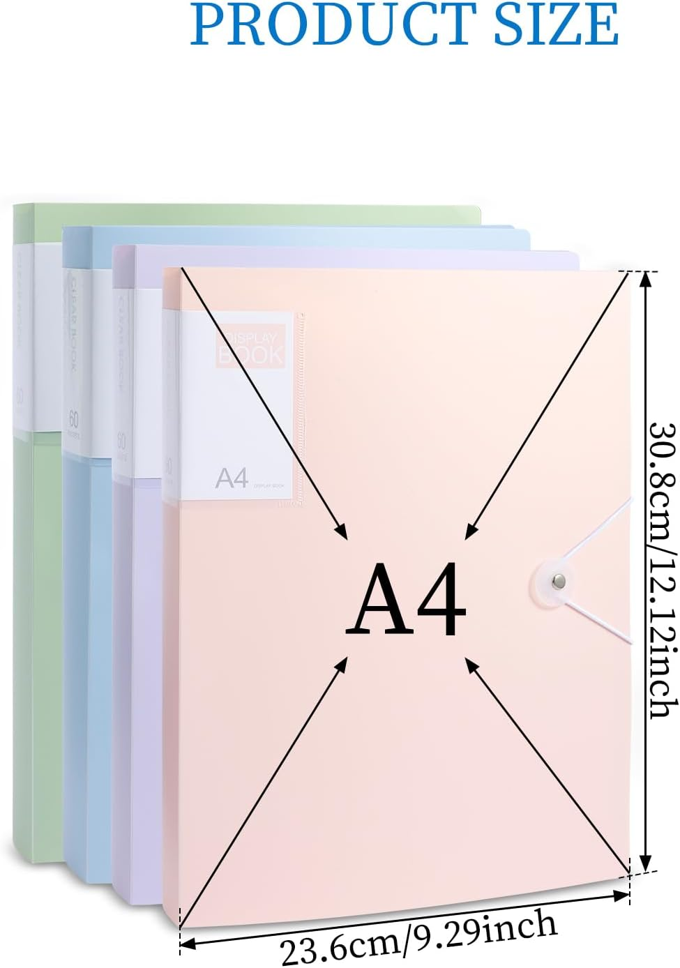 4Pcs A4 Display Book 60 Double Sided Pockets Display Book 30.8X23.6Cm Paper Document Holder Waterproof Paper Storage Organizer Books Plastic Art Presentation Book for School Office Business image number 4