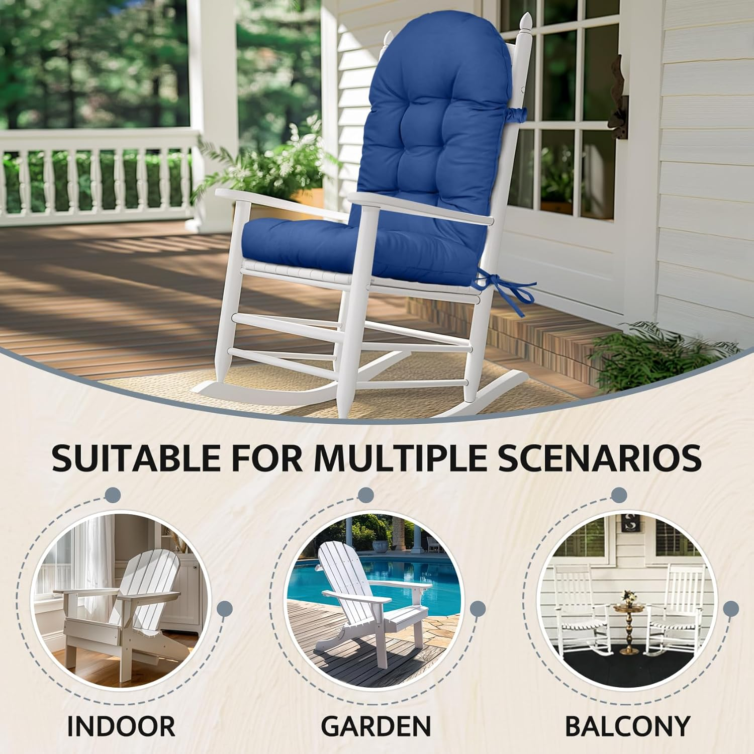 Mudilun Outdoor Adirondack Chair Cushion High Weather Resistant Tufted Waterproof Lounge Cushion Anti-Slip Thickened High Back Patio Seat Pads