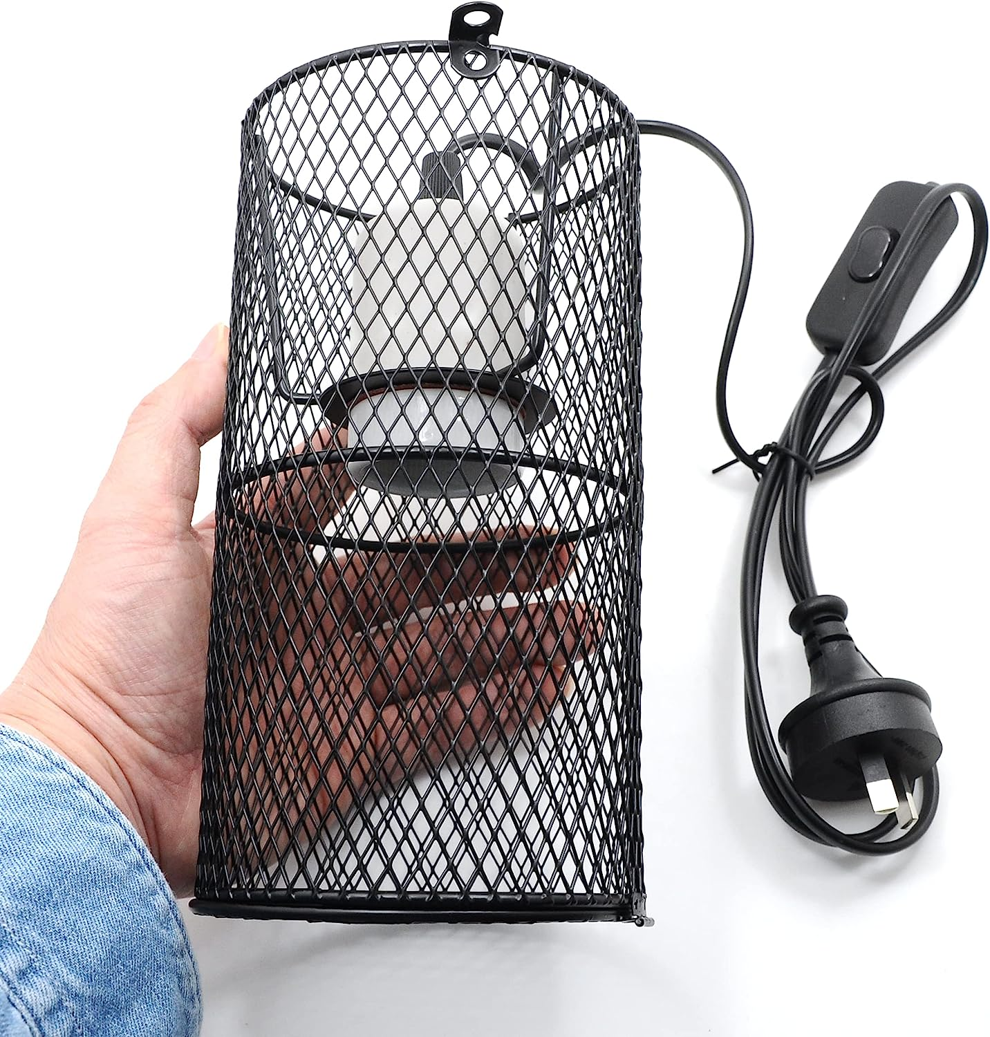 Reptile Ceramic Heat Lamp Guard, Ceramic Heating Bulb Guard Anti-Scald Lampshade with Power Switch for Brooder Coop, Lizard, Lambs, Snake, Turtle, Black 300W (Lamp Bulb Not Included) image number 4