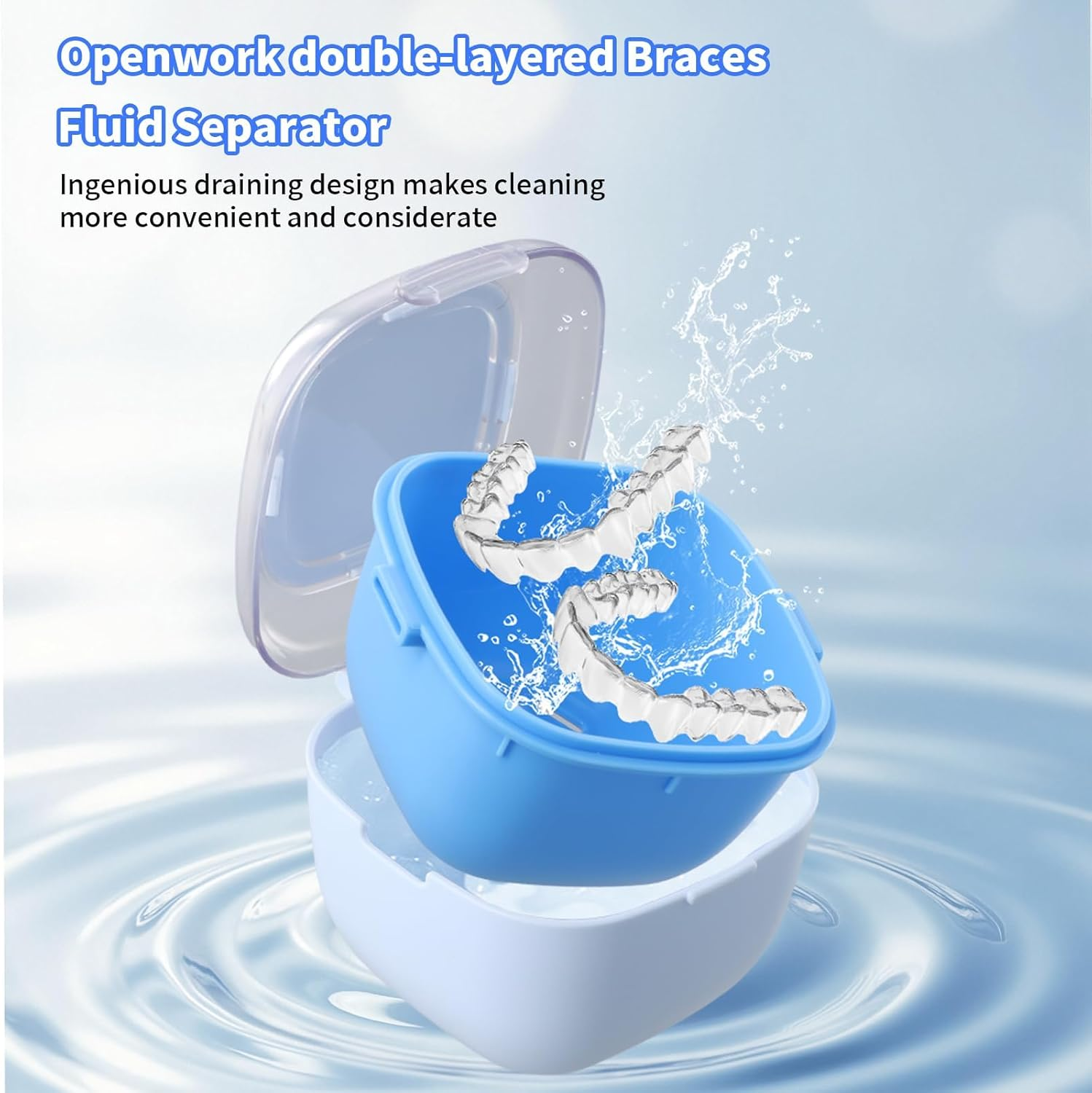 Denture Case, Portable Denture Box for Soaking Cleaning, Retainer Case with Rinsing Basket, False Teeth Storage Container, Retainers, Clear Braces image number 6