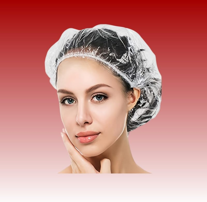 100 Waterproof Disposable Shower Caps，Comfortable Large Thick Plastic Hair Cap Elastic Bath Cap for Men Women Girl，Suitable for Shower，Travel Spa, Hotel and Hair Solon，Hair Care, Beauty Salon , Home Use(Clear) (One Size, Count, 100) image number 1