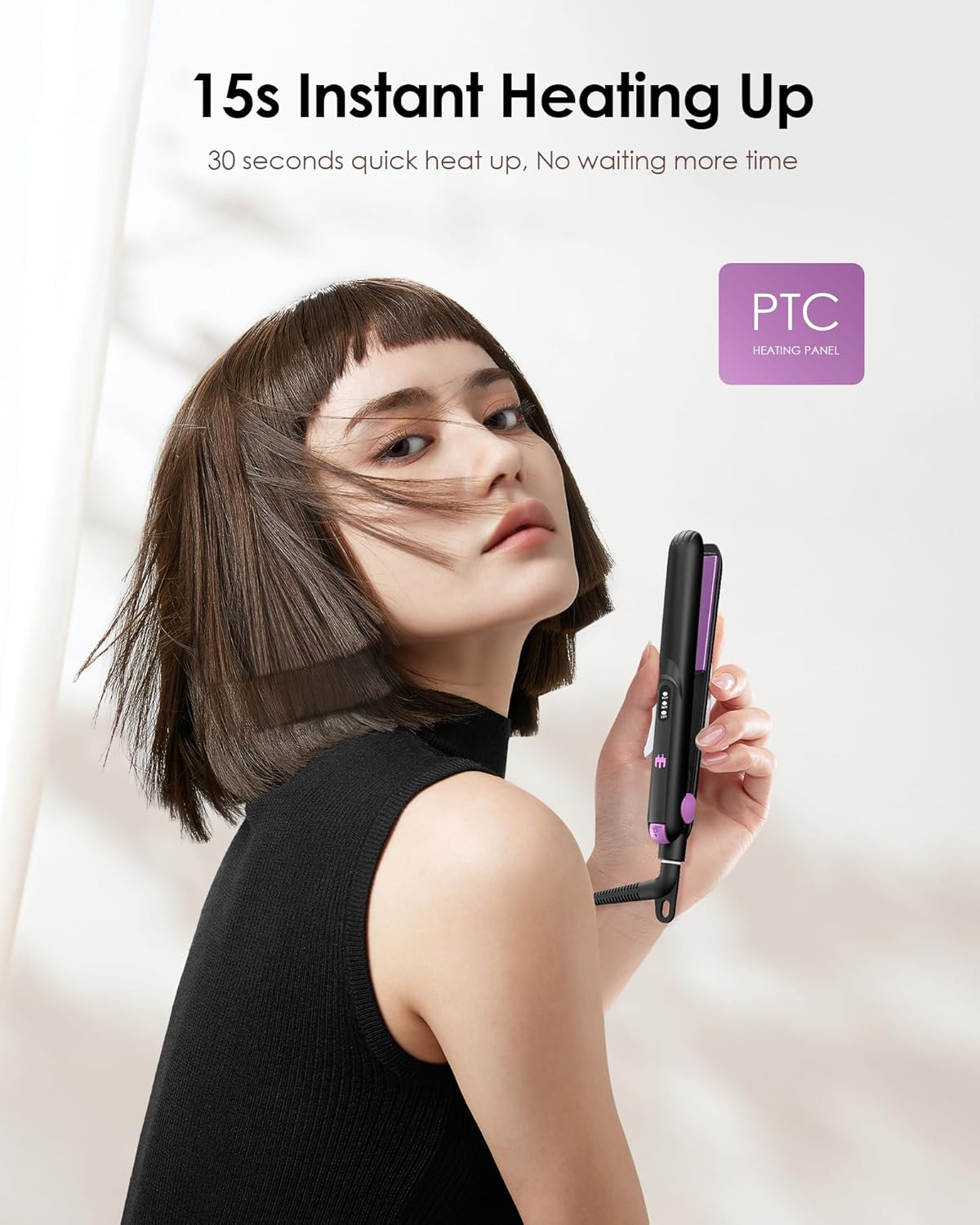 Mini Ceramic Flat Iron 0.7 Inch, Hair Straightener for Short Hair, Curls, Bangs - Adjustable Temperature, Portable Dual Voltage with Travel Pouch for Women, Men image number 4