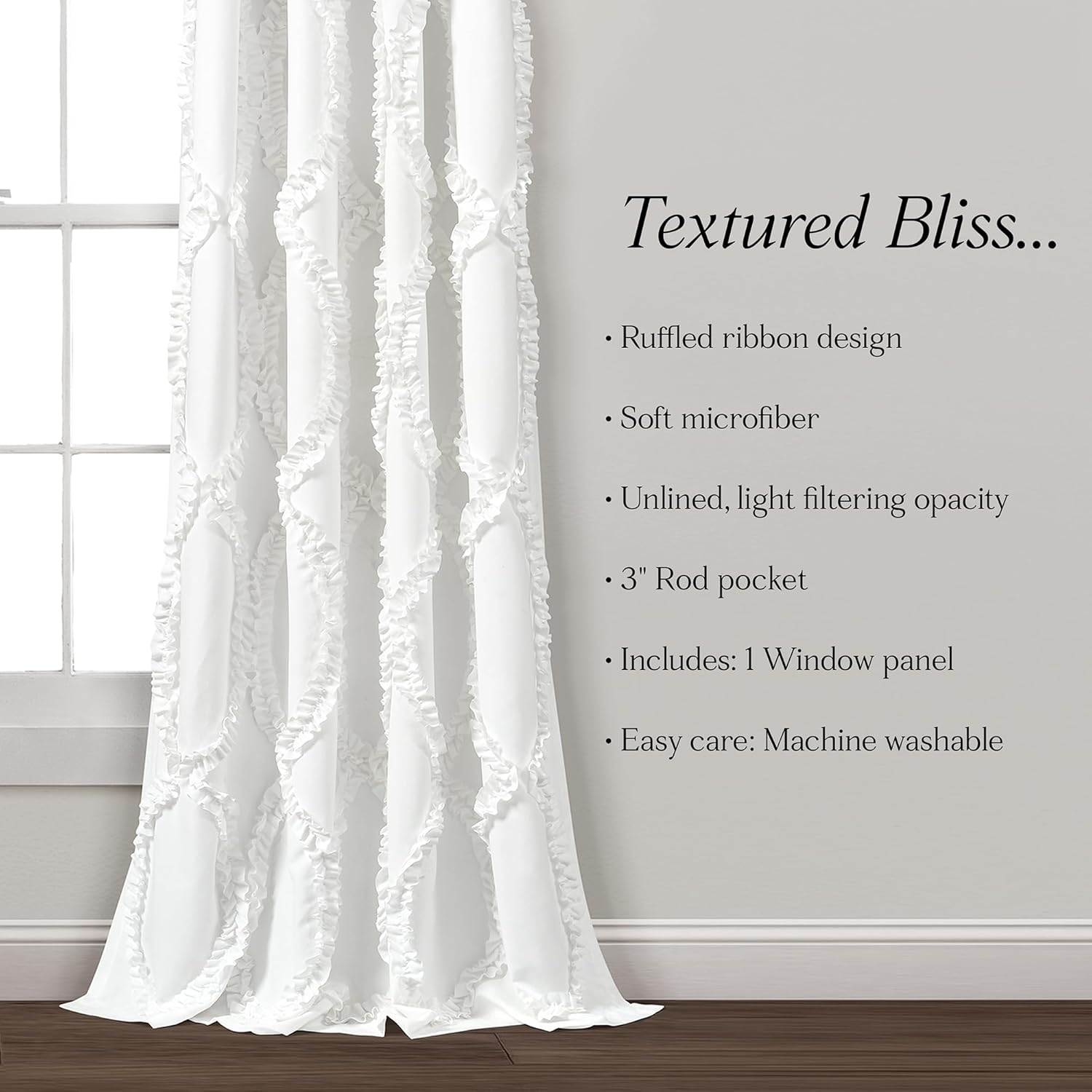 Lush Decor Lush D&Eacute;COR, White Avon Window Panel for Living, Dining Room, Bedroom (Single Curtain), 108&rdquo; X 54 image number 6