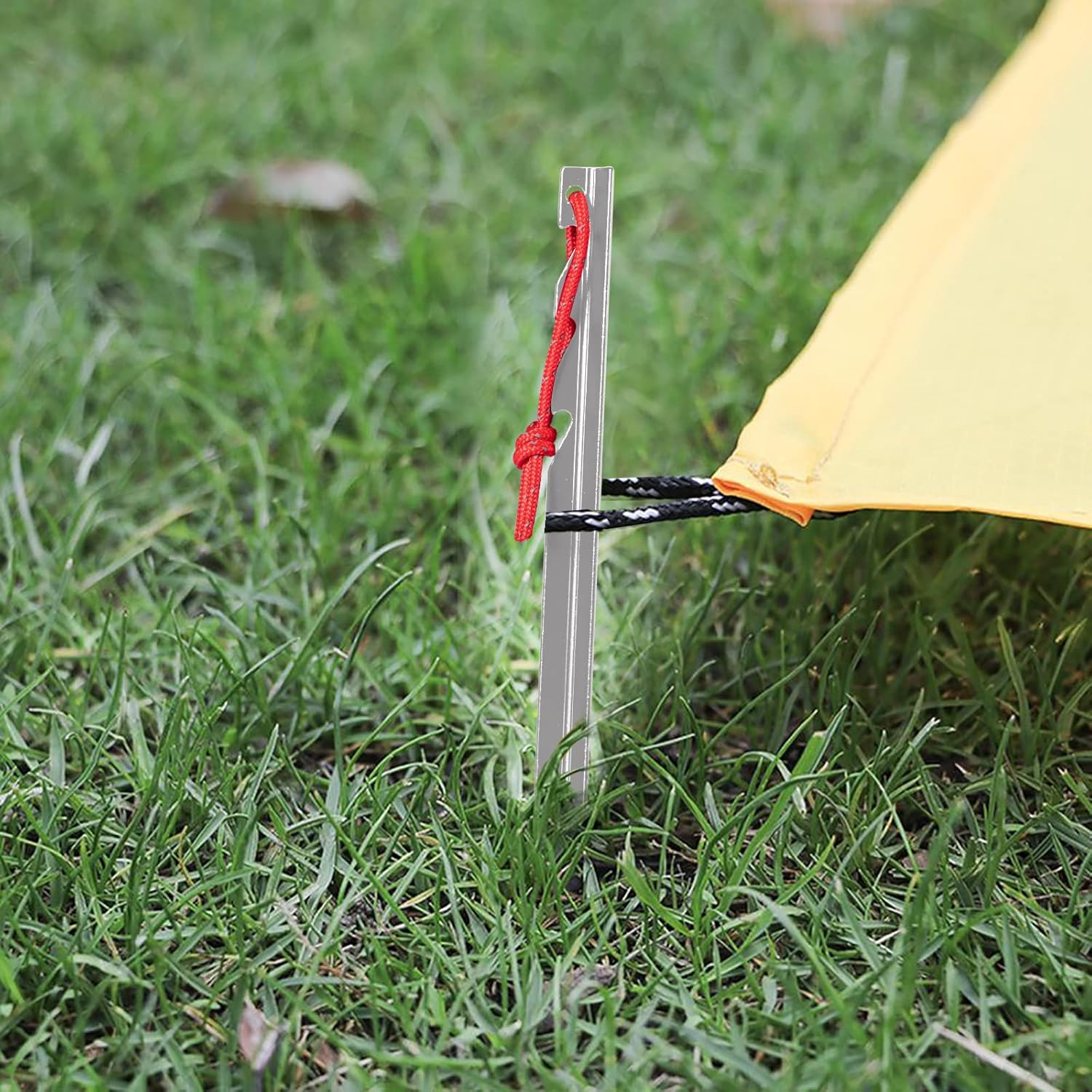 12 Pieces Tent Pegs, Triangular Sawtooth Heavy Duty Tent Pegs Aluminium Alloy Red Camping Tent Stake Nail with Reflective Rope for Camping, Outdoor, Beach, and Hiking, Silver (PGUK043K-18-N) image number 4