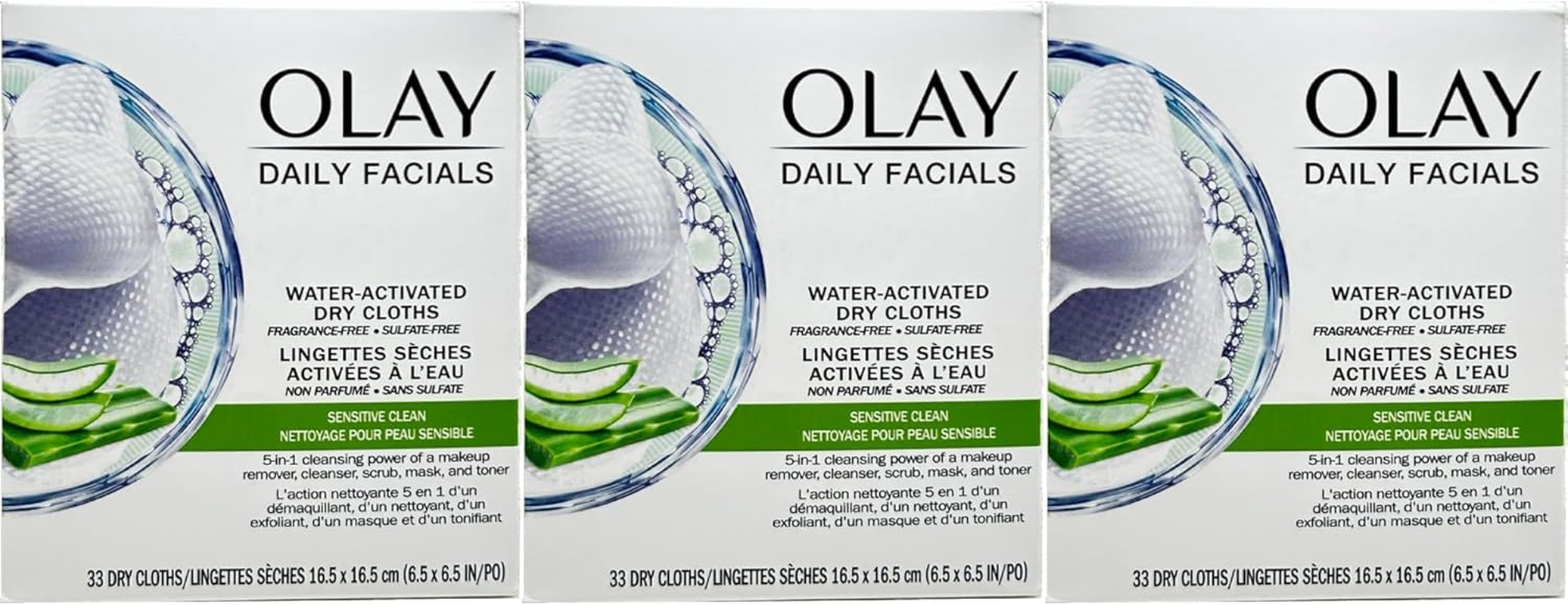 OLAY Daily Gentle Clean 5-In-1 Water Activated Cloths, 33 Count (Pack of 3)