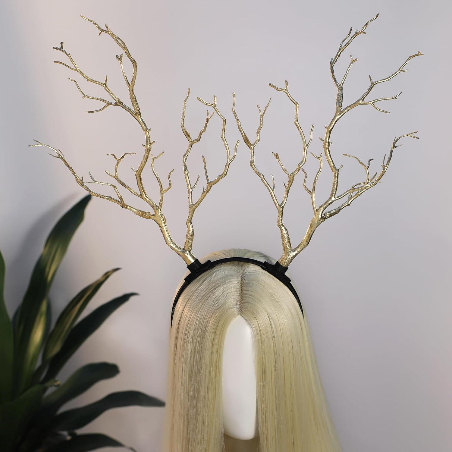 MOSTORY Tree Branch Antler Headdress - Golden Woodland Fairy Costume Large Forest Branch Headband for Renaissance Halloween Cosplay Photo Shooting Renfaire Accessories