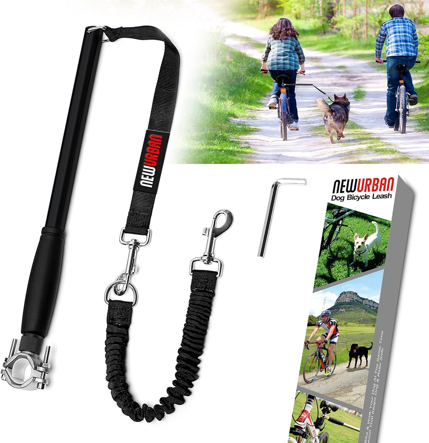 NEWURBAN - Dog Bike Leash - Easy Installation Removal - Hand Free Dog Bicycle - Exerciser Leash - for Exercising - Training Jogging - Cycling and Outdoor - Safe with Pets.R Large Walky plus Biking