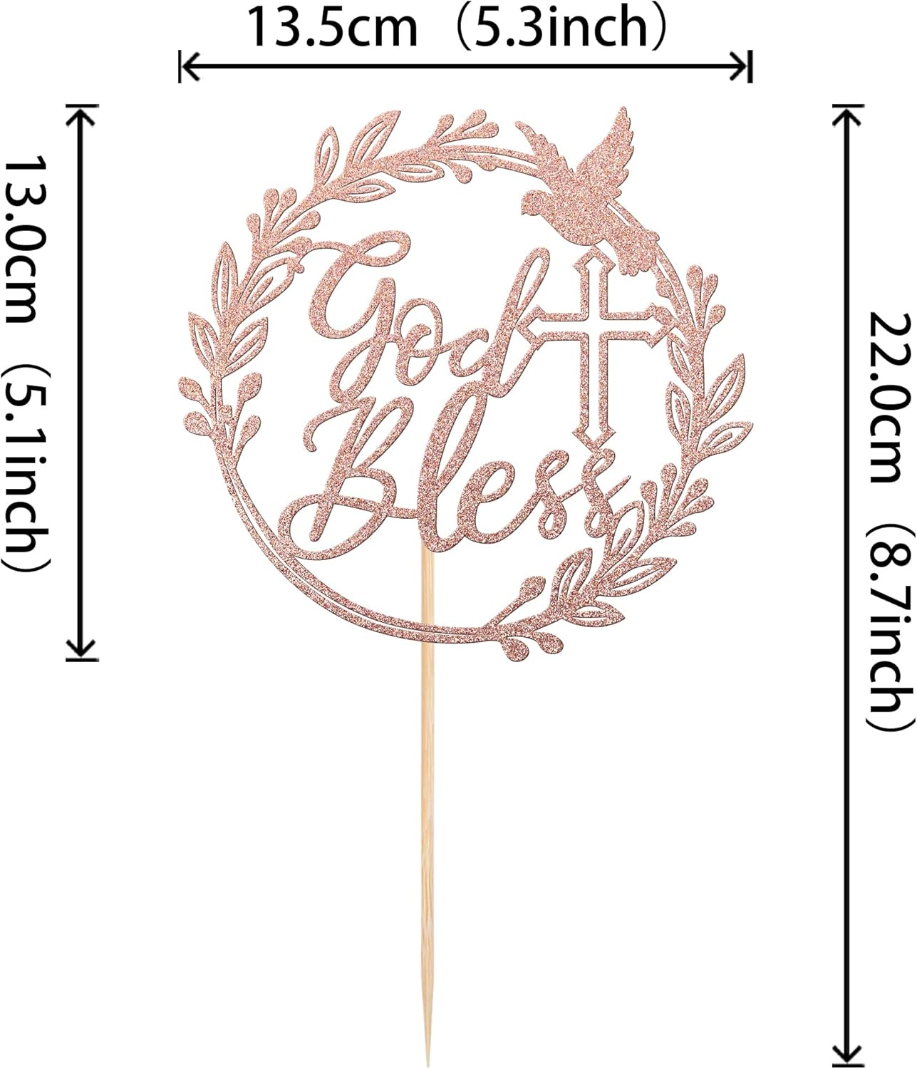 SYKYCTCY 1 Pack God Bless Cake Topper with Dove Glitter Cross First Holy Communion Cake Pick for Celebration Christening Religious Baptism Baby Shower Birthday Party Cake Decorations Rose Gold image number 6