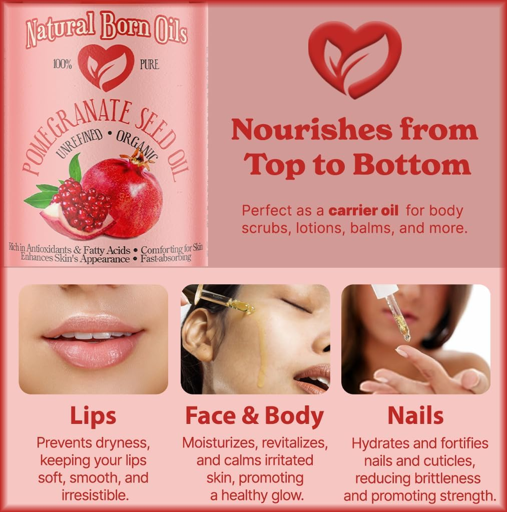 8Oz Pomegranate Seed Oil, 100% Pure and Natural, Organic and Rich in Antioxidants for Supple, Soft Skin and Hair - Includes Pump & Flip Cap image number 2