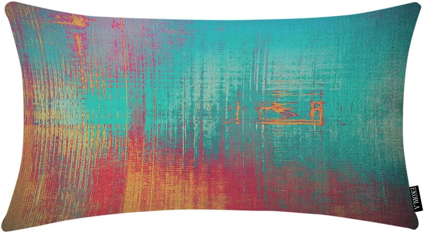 EKOBLA Buffalo Checked Pattern Decorative Lumbar Cushion Case Vintage Plaid Gingham Tartan Pastel Waist Rectangle Throw Pillow Case Cotton Linen for Men Women Sofa Home Decoration 12X20 Inches