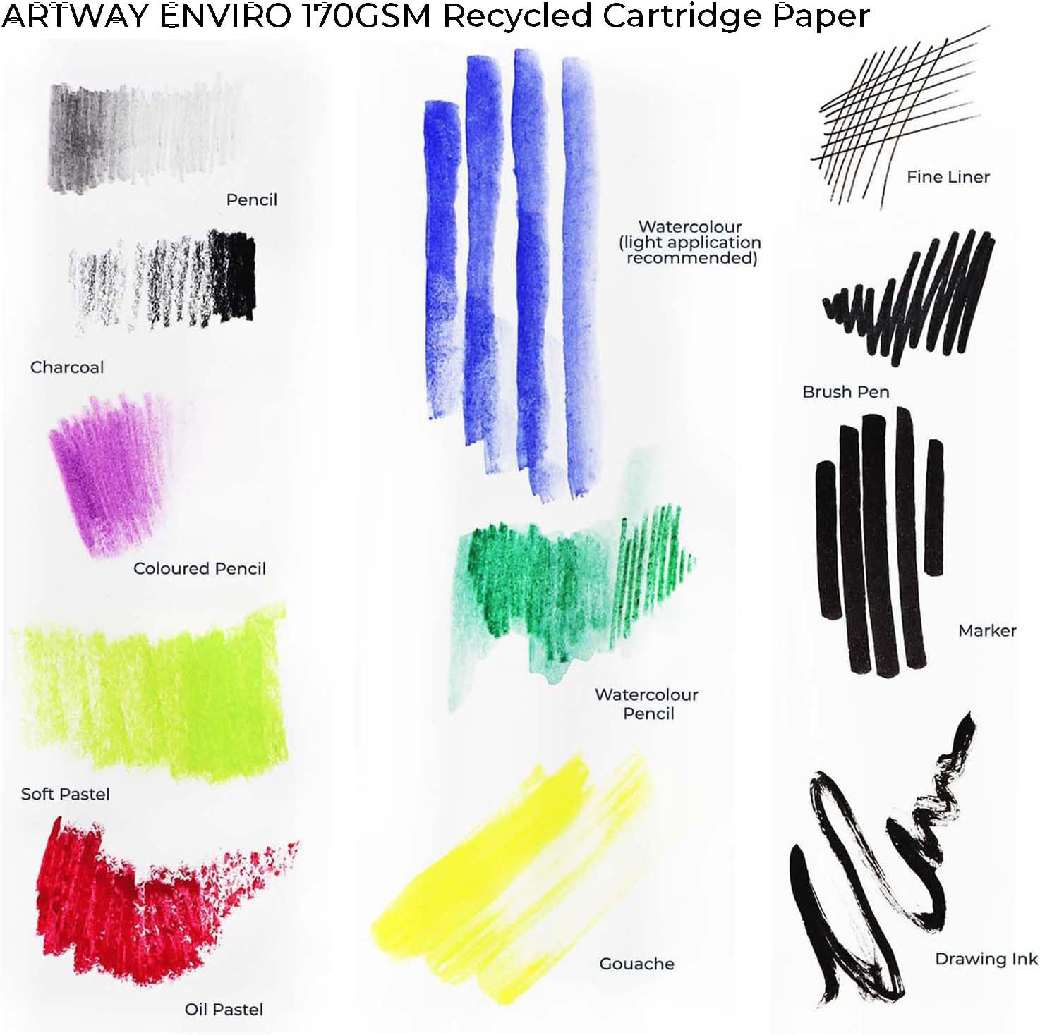 Artway Enviro Spiral Bound A5 Sketchbook - Landscape - 70 Sides (35 Sheets) of 100% Recycled 170Gsm Cartridge Paper image number 5